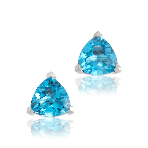 Vintage 14k White Gold 3.68cttw Blue Topaz Vibrant Triangular Stud Earrings