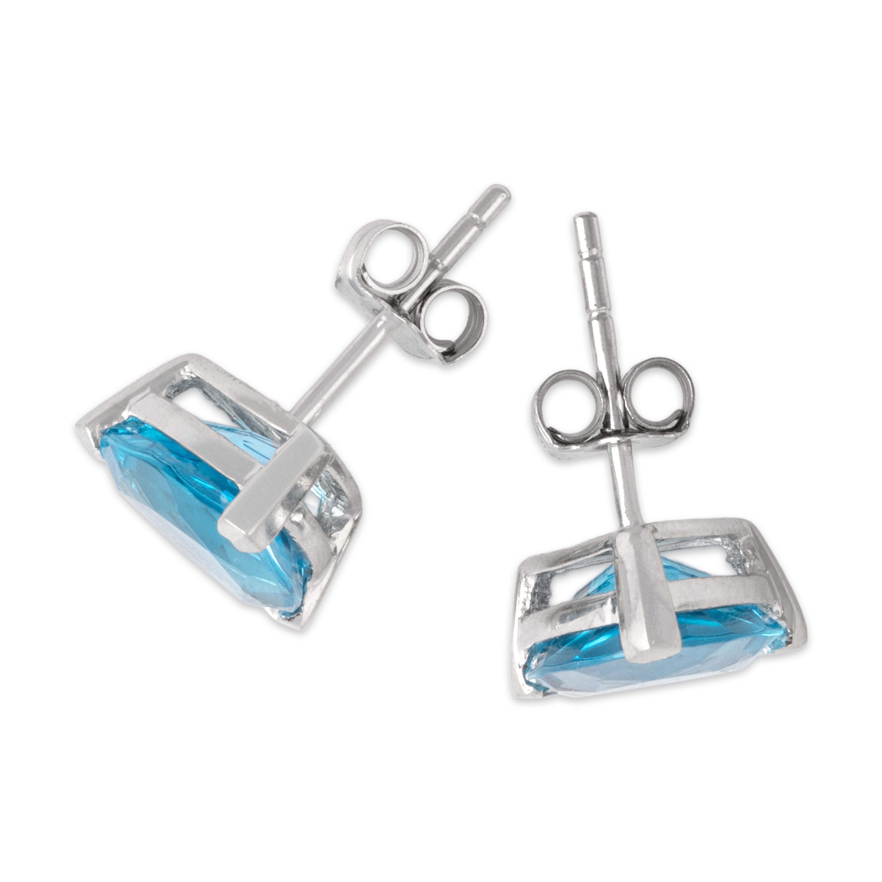 Vintage 14k White Gold 3.68cttw Blue Topaz Vibrant Triangular Stud Earrings - Overall view