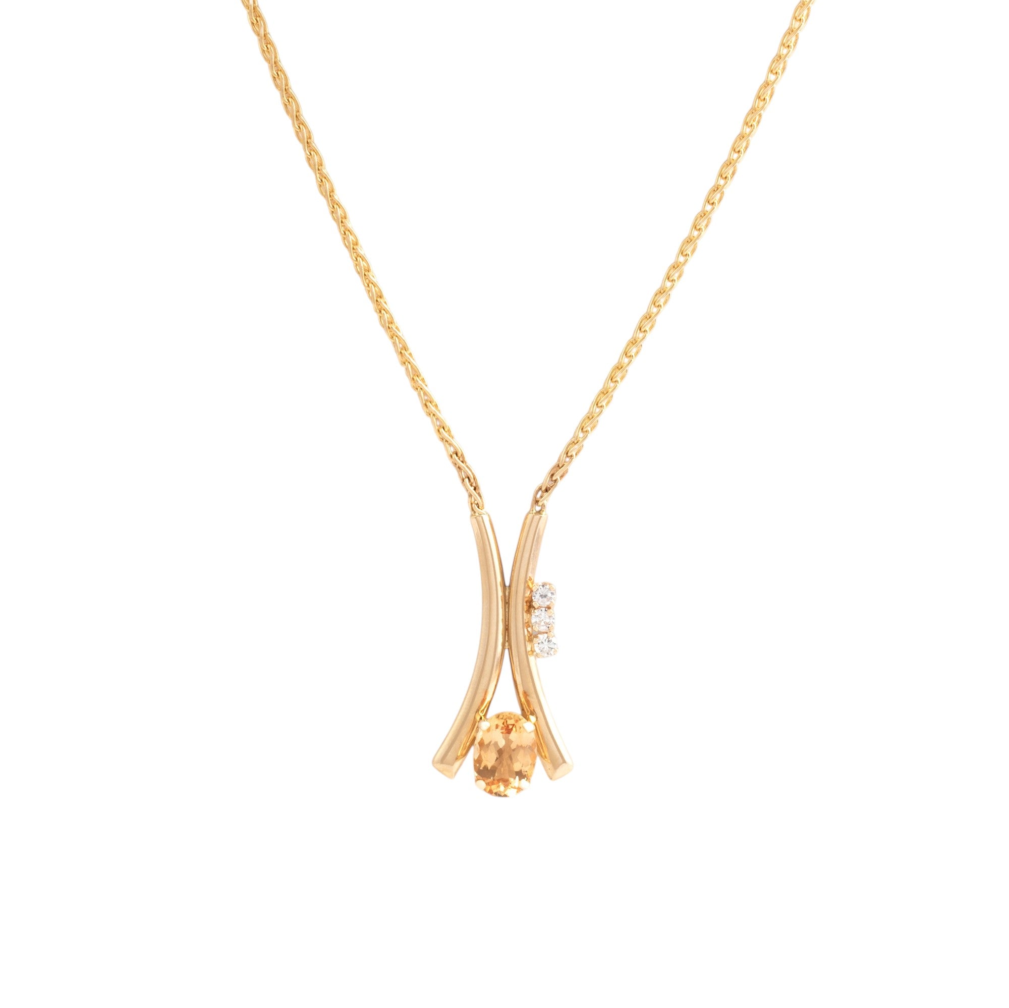 Vintage 14k Yellow Gold 3.09ct Imperial Topaz Diamond Fantastic Glittering Drop Necklace - Close-up view