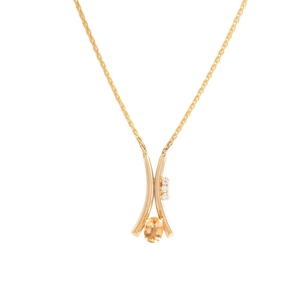 Vintage 14k Yellow Gold 3.09ct Imperial Topaz Diamond Drop Necklace 15