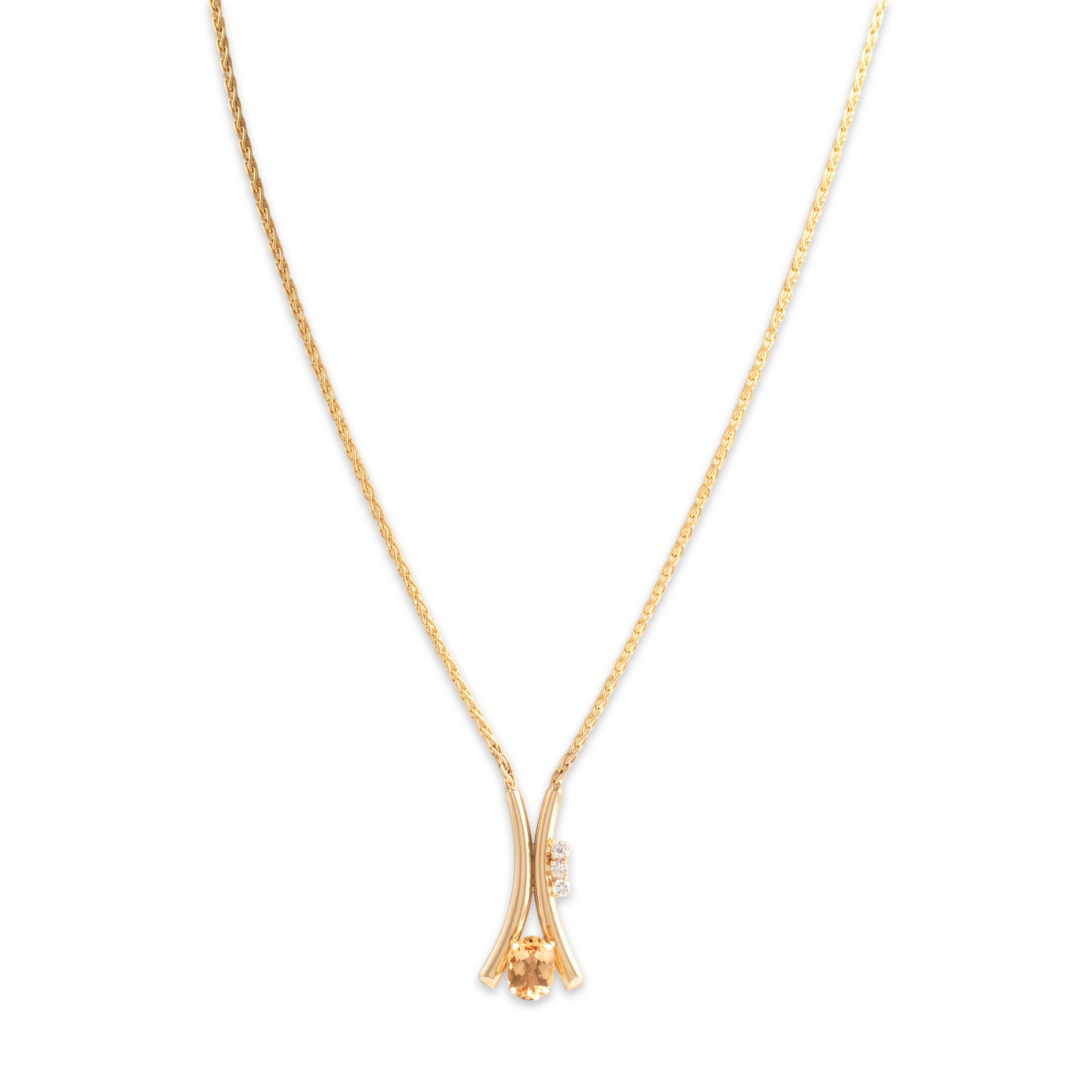 Vintage 14k Yellow Gold 3.09ct Imperial Topaz Diamond Fantastic Glittering Drop Necklace - detail view #1
