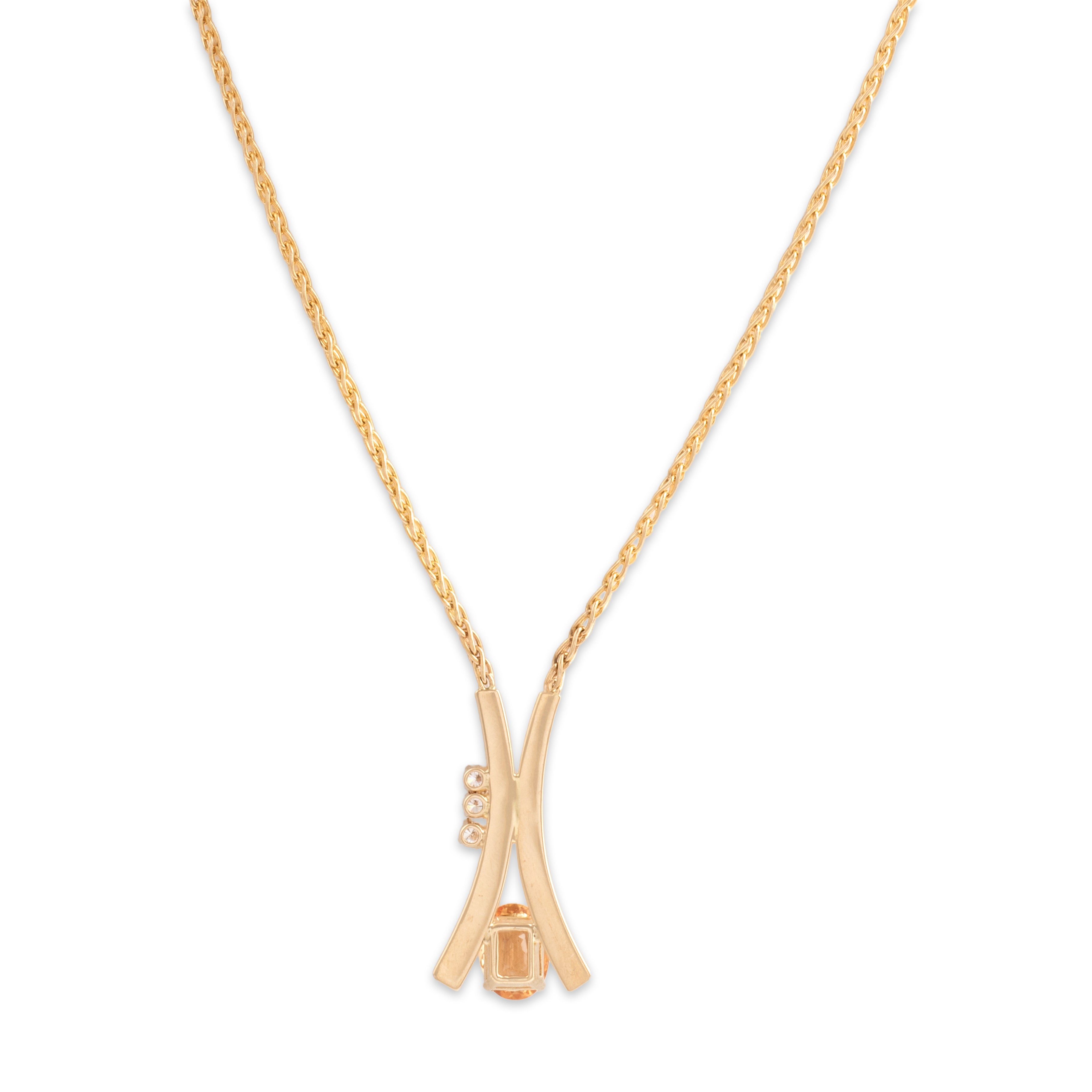 Vintage 14k Yellow Gold 3.09ct Imperial Topaz Diamond Fantastic Glittering Drop Necklace - Back view