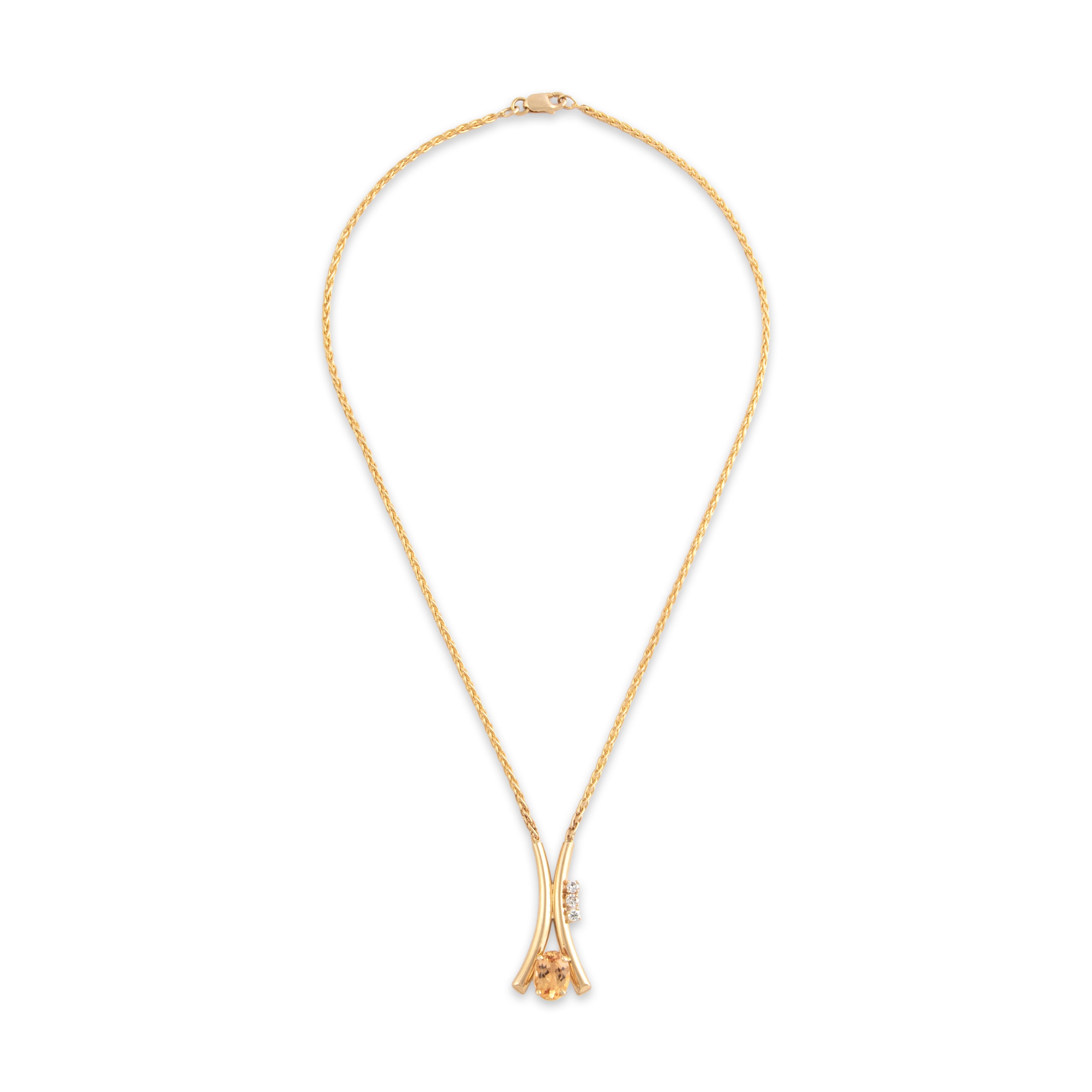 Vintage 14k Yellow Gold 3.09ct Imperial Topaz Diamond Fantastic Glittering Drop Necklace - Overall view