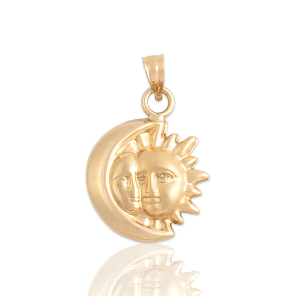 Vintage 14k Yellow Gold Nestled Celestial Duo Pendant - Close-up view