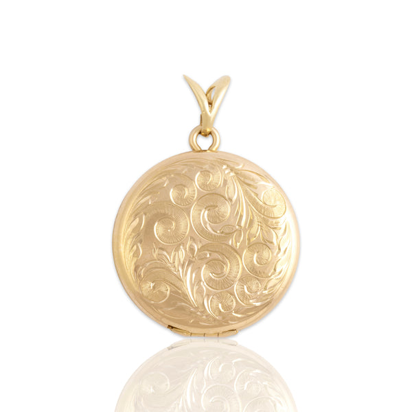 Vintage Large 14k Yellow Gold Incredible Engraved Flourish Locket Pendant