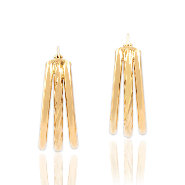 Vintage Italian Large 14k Yellow Gold Triple Twist Accent Hoop Earrings