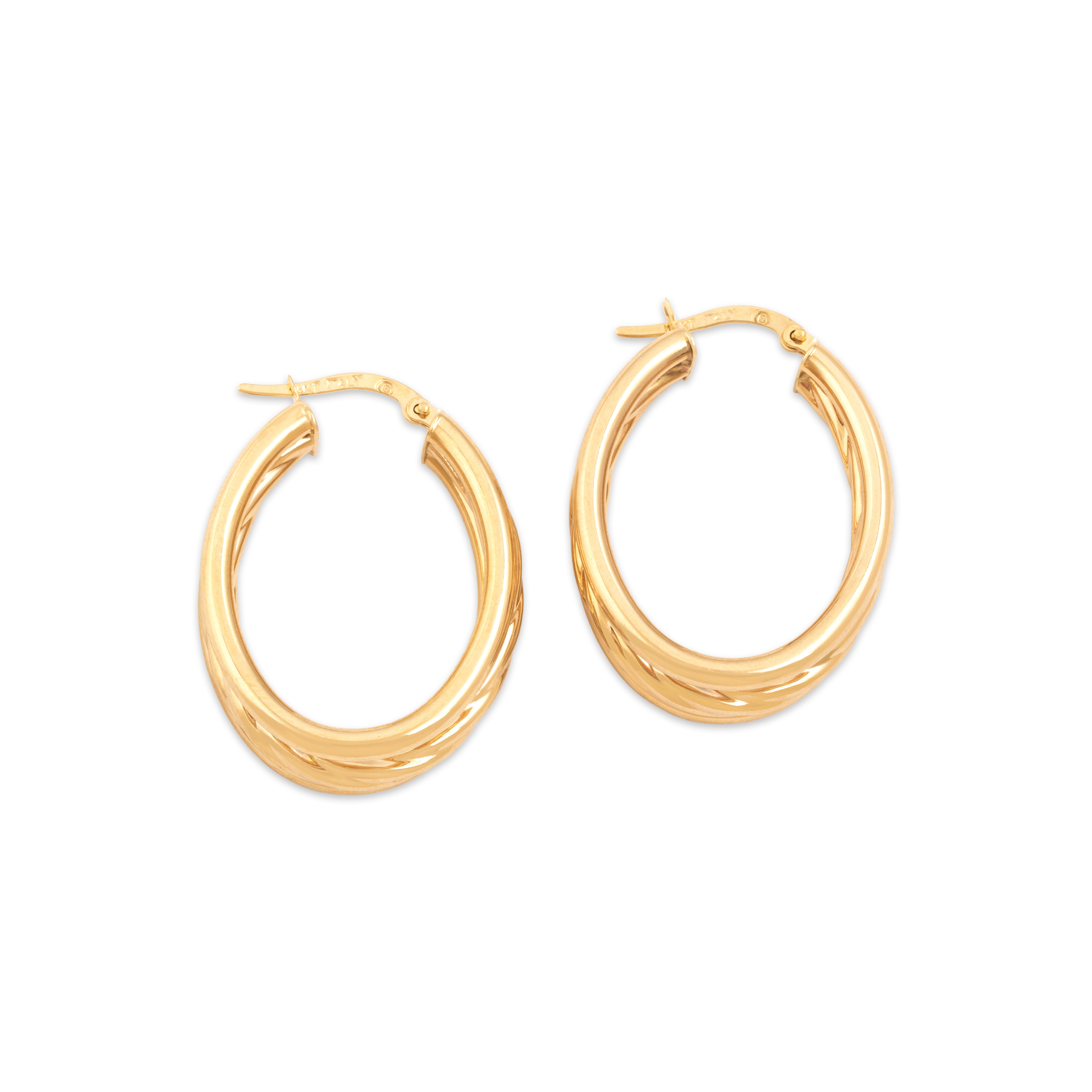 Vintage Italian Large 14k Yellow Gold Triple Twist Accent Hoop Earrings - Overall view