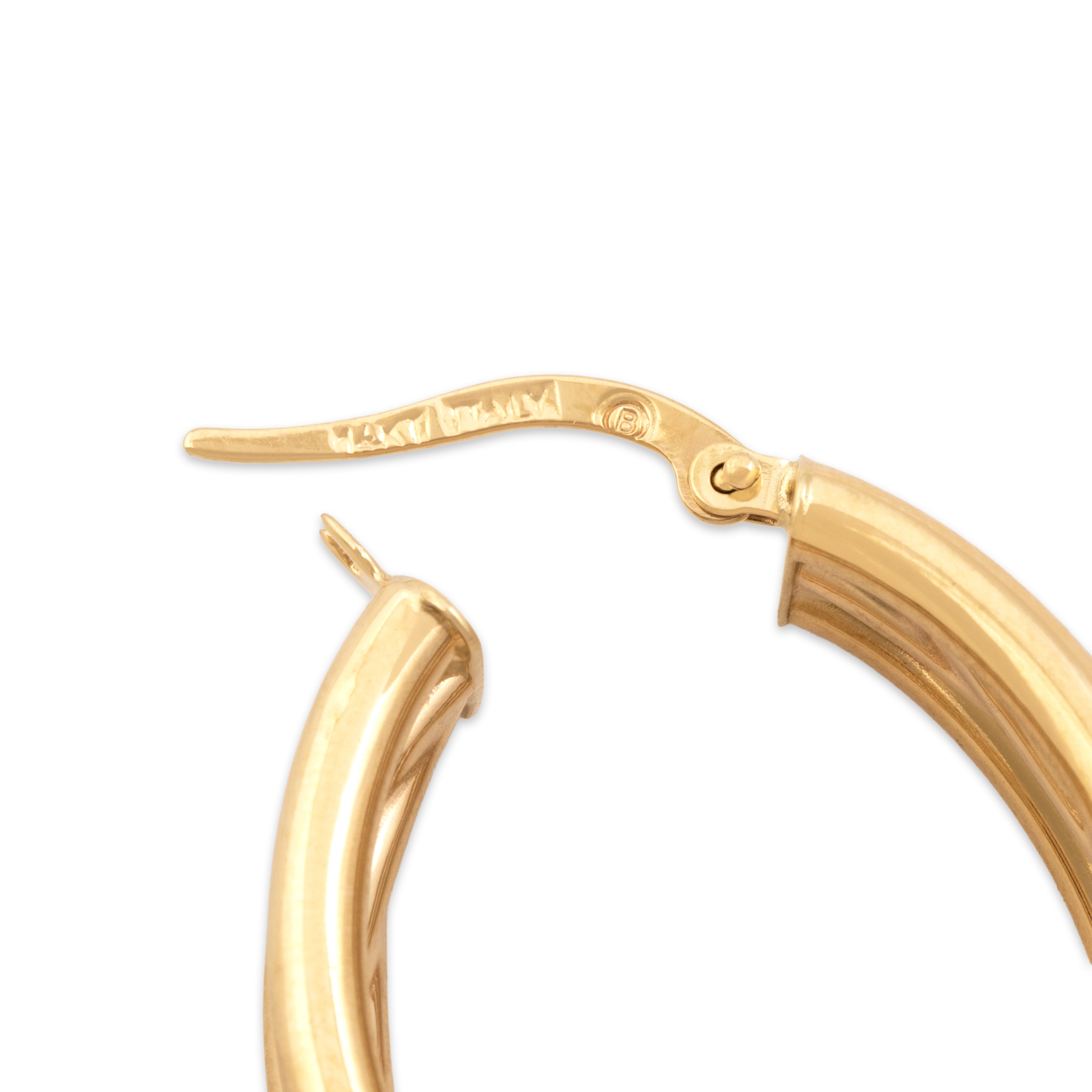 Vintage Italian Large 14k Yellow Gold Triple Twist Accent Hoop Earrings - Hallmark view