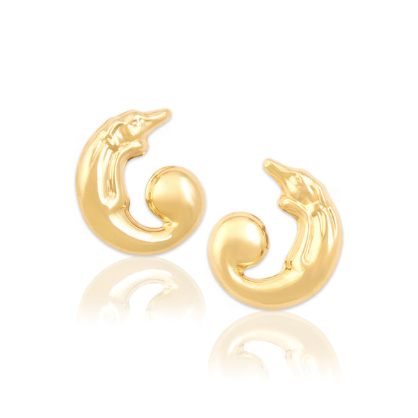 Vintage Bassani Italian Large 14k Yellow Gold Swooping Greyhound Dog Earrings