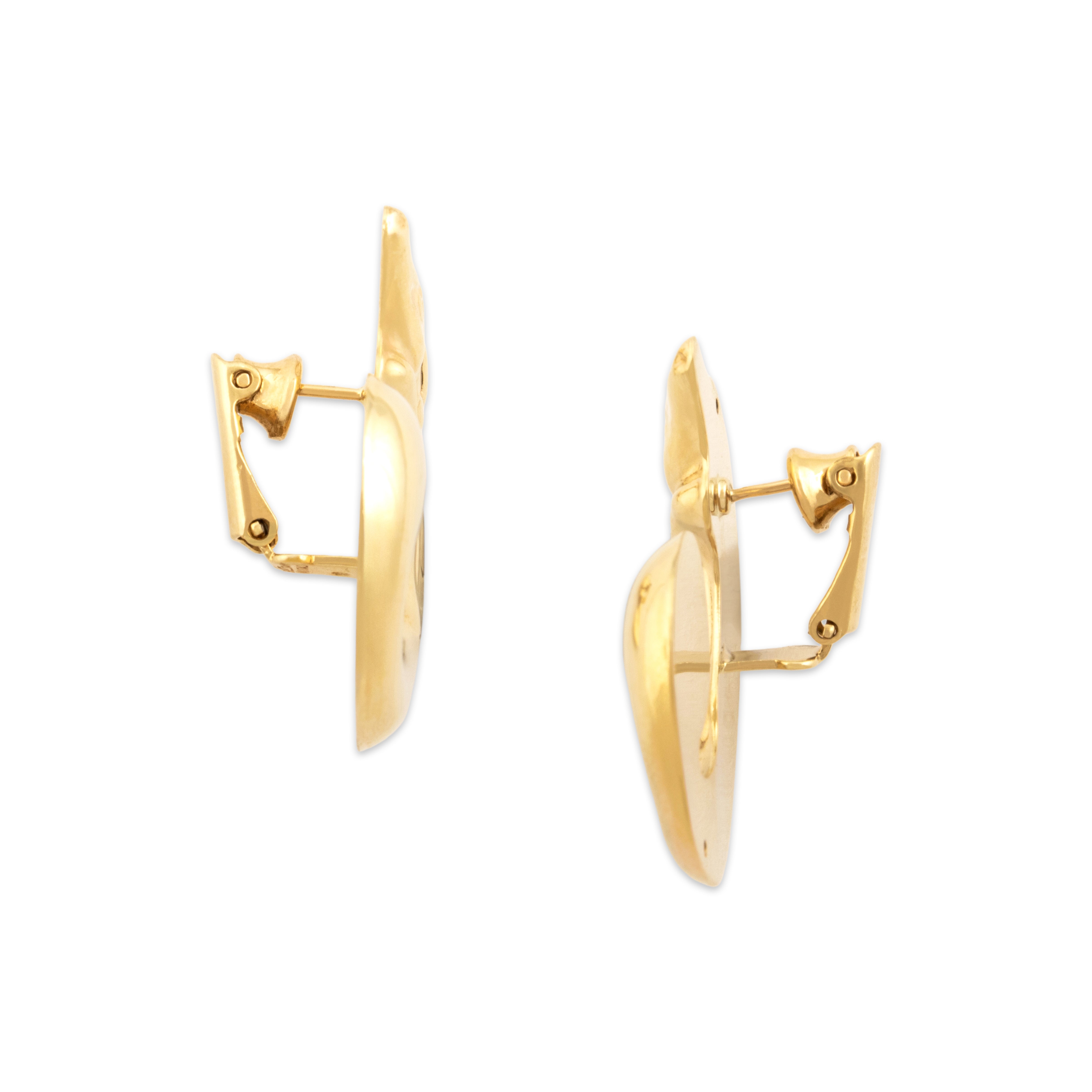 Vintage Bassani Italian Large 14k Yellow Gold Swooping Greyhound Dog Earrings - Side view