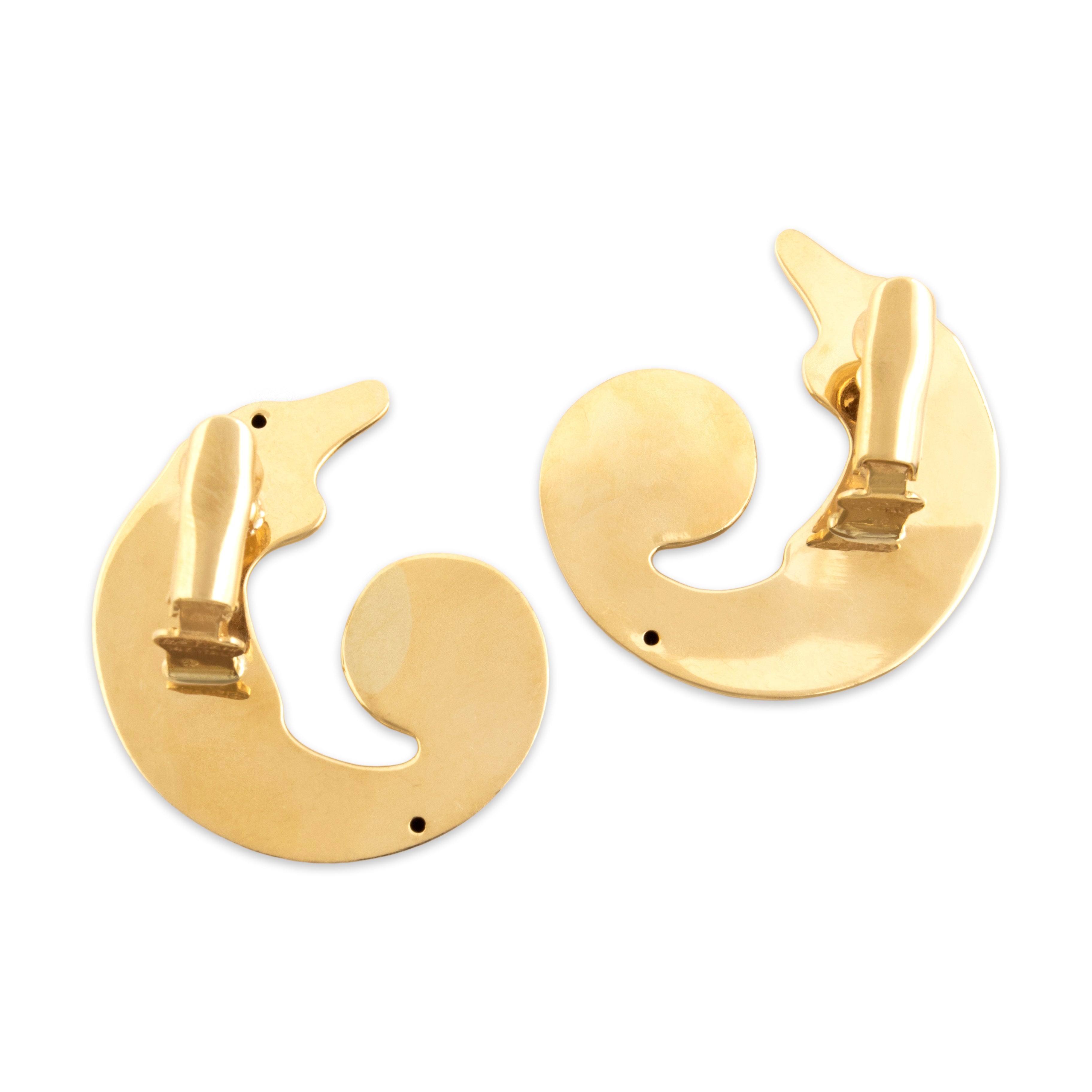 Vintage Bassani Italian Large 14k Yellow Gold Swooping Greyhound Dog Earrings - Back view