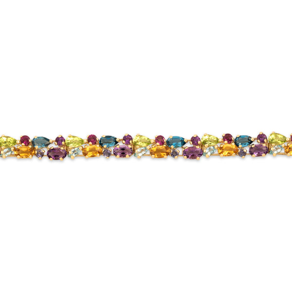 Vintage 14k Yellow Gold Multistone Rainbow Vibrant Multi-Cut Link Bracelet 7.75