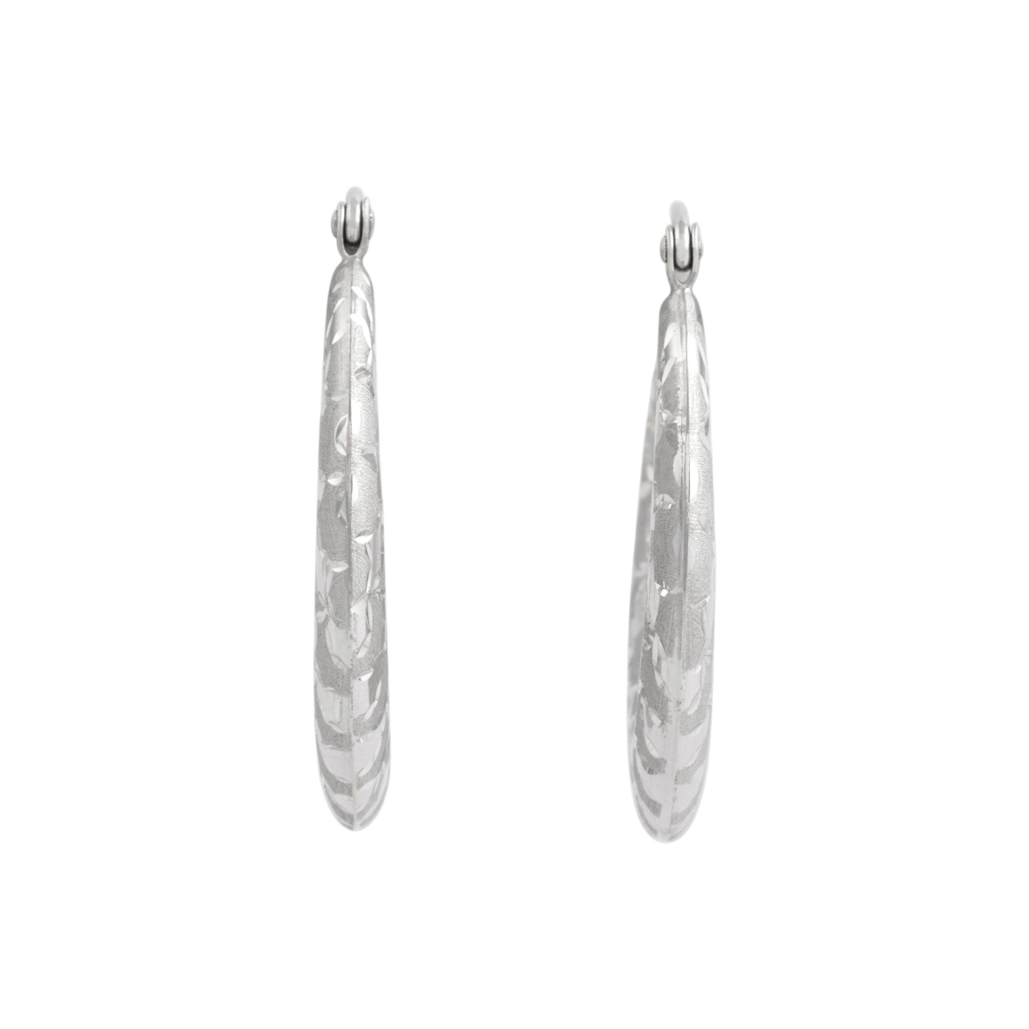 Vintage 14k White Gold Glittering Dual-Texture Scaled Hoop Earrings