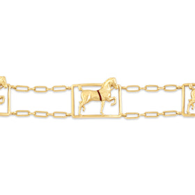 Antique Sloan & Co. 14k Yellow Gold Red Enamel Detail Trotting Horse Bracelet 7"