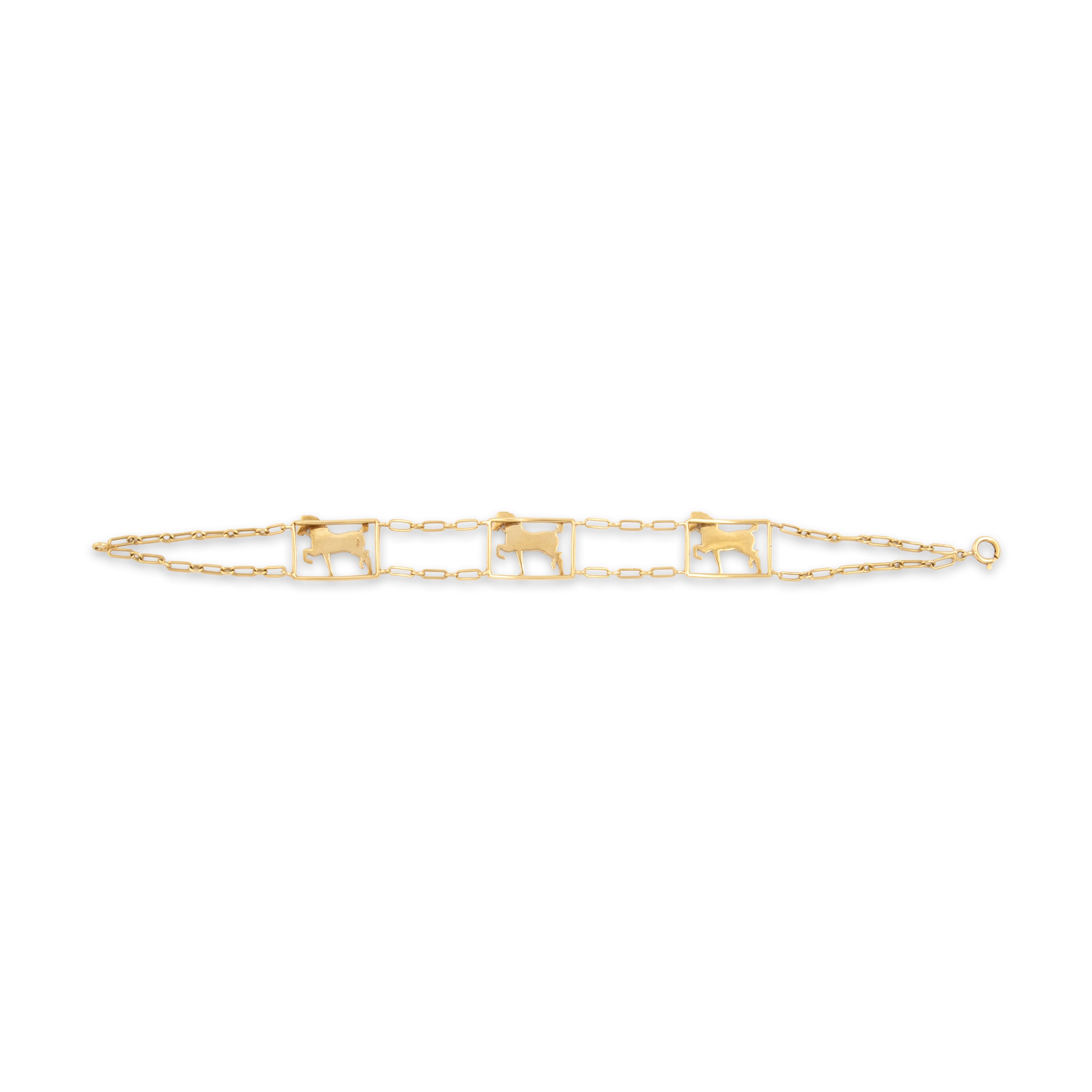 Antique Sloan & Co. 14k Yellow Gold Red Enamel Detail Trotting Horse Bracelet - Back view
