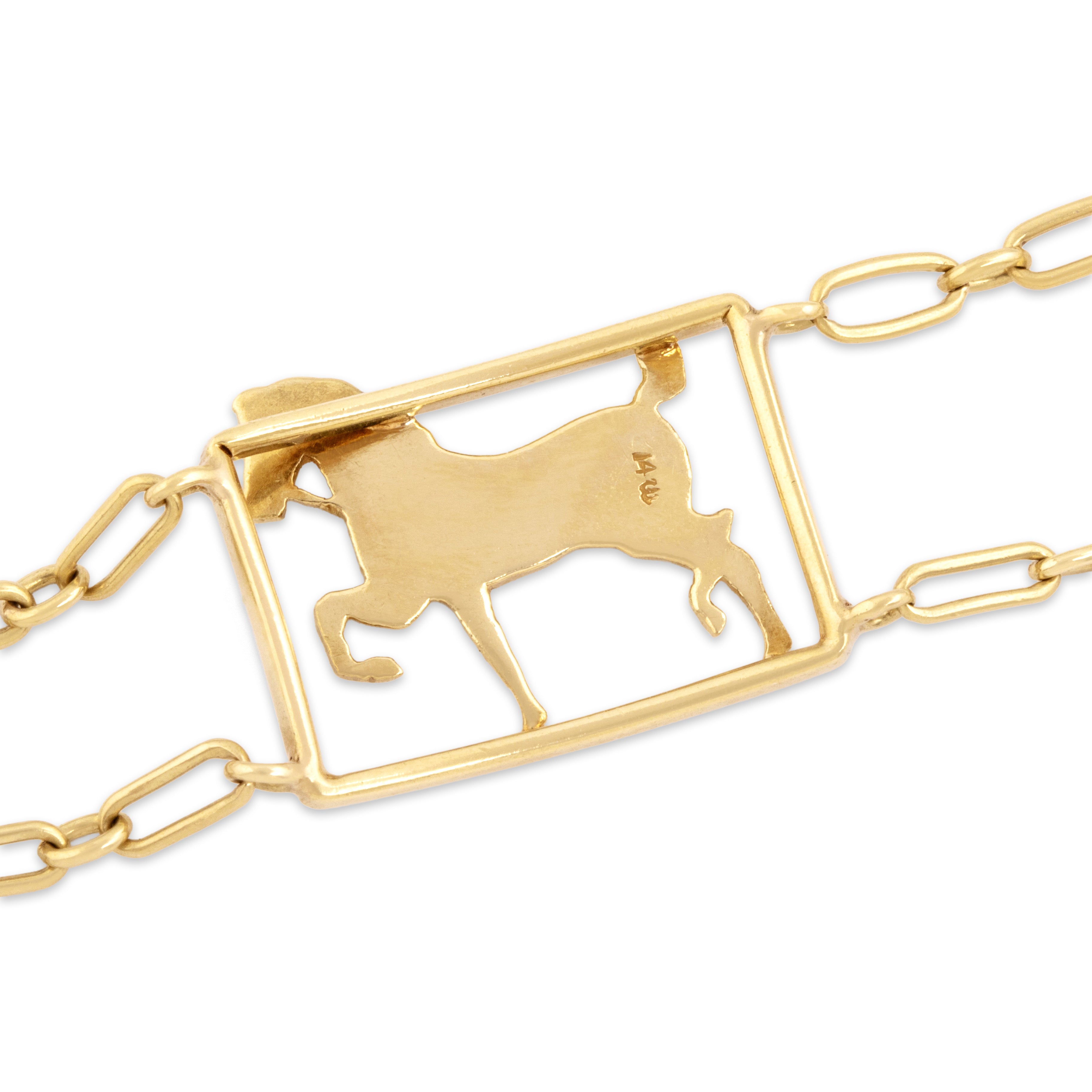 Antique Sloan & Co. 14k Yellow Gold Red Enamel Detail Trotting Horse Bracelet - Hallmark view