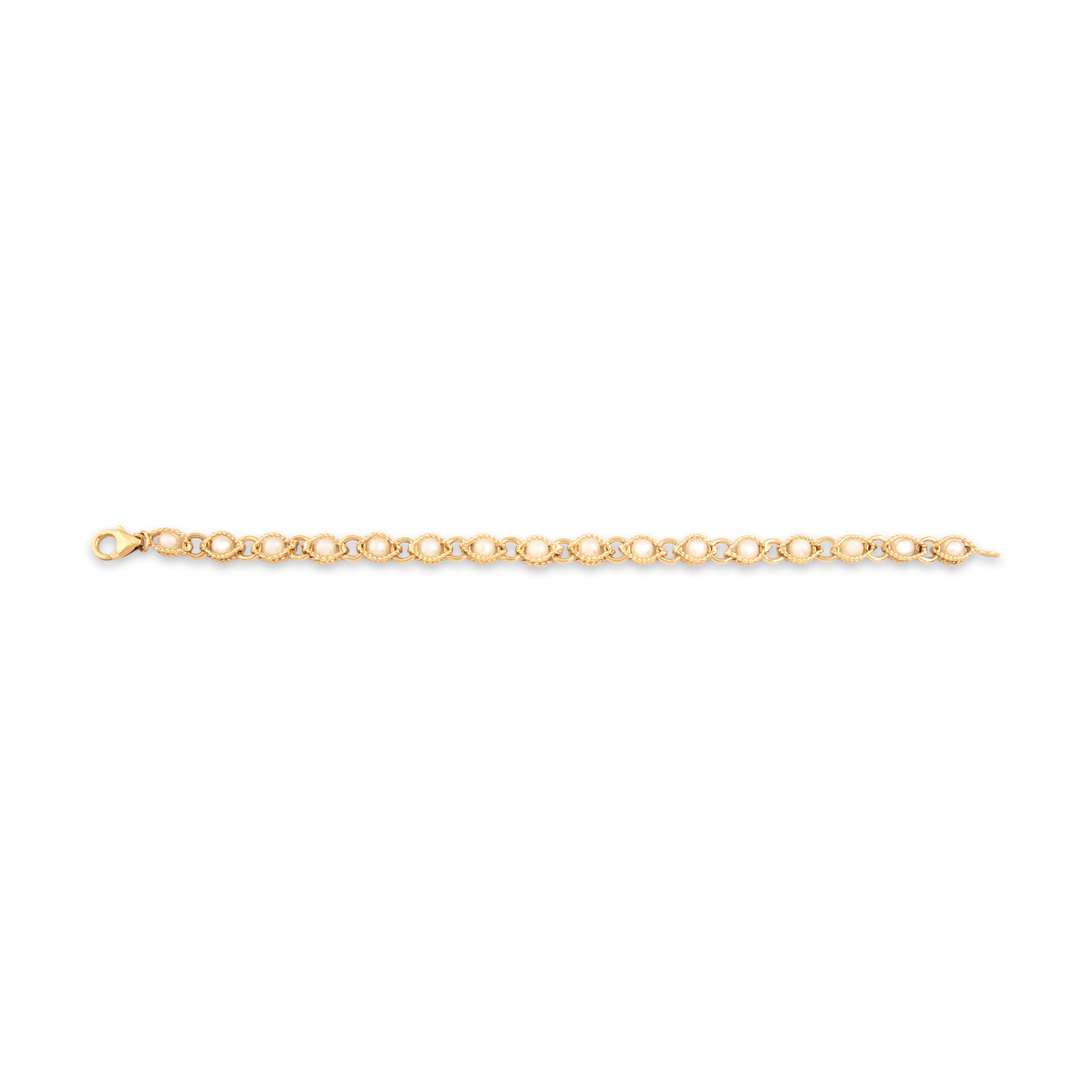 Vintage 14k Yellow Gold Pearl Luminous Rope-Framed Link Bracelet - Overall view