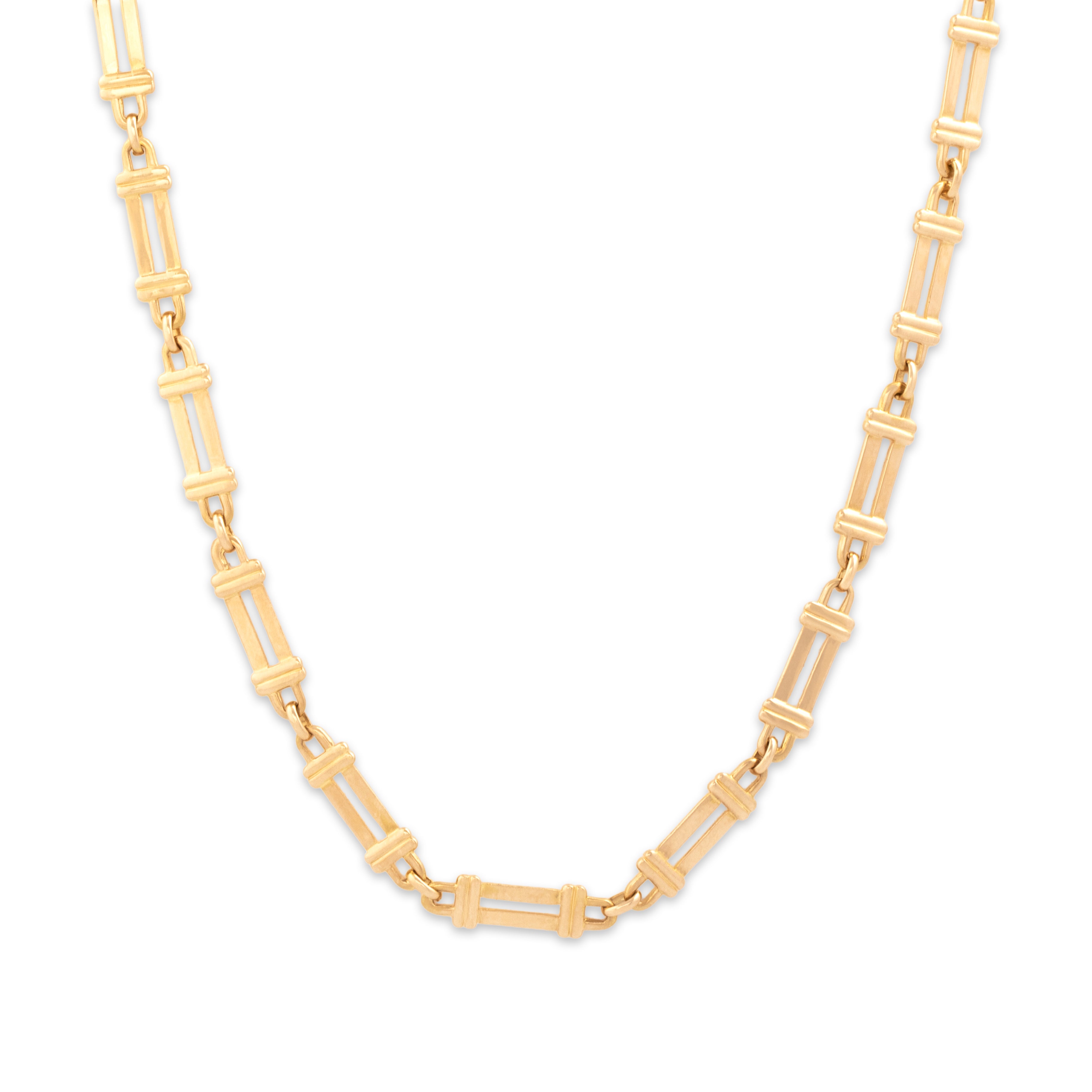 Vintage Italian 14k Yellow Gold Long Bar Link Necklace - Close-up view