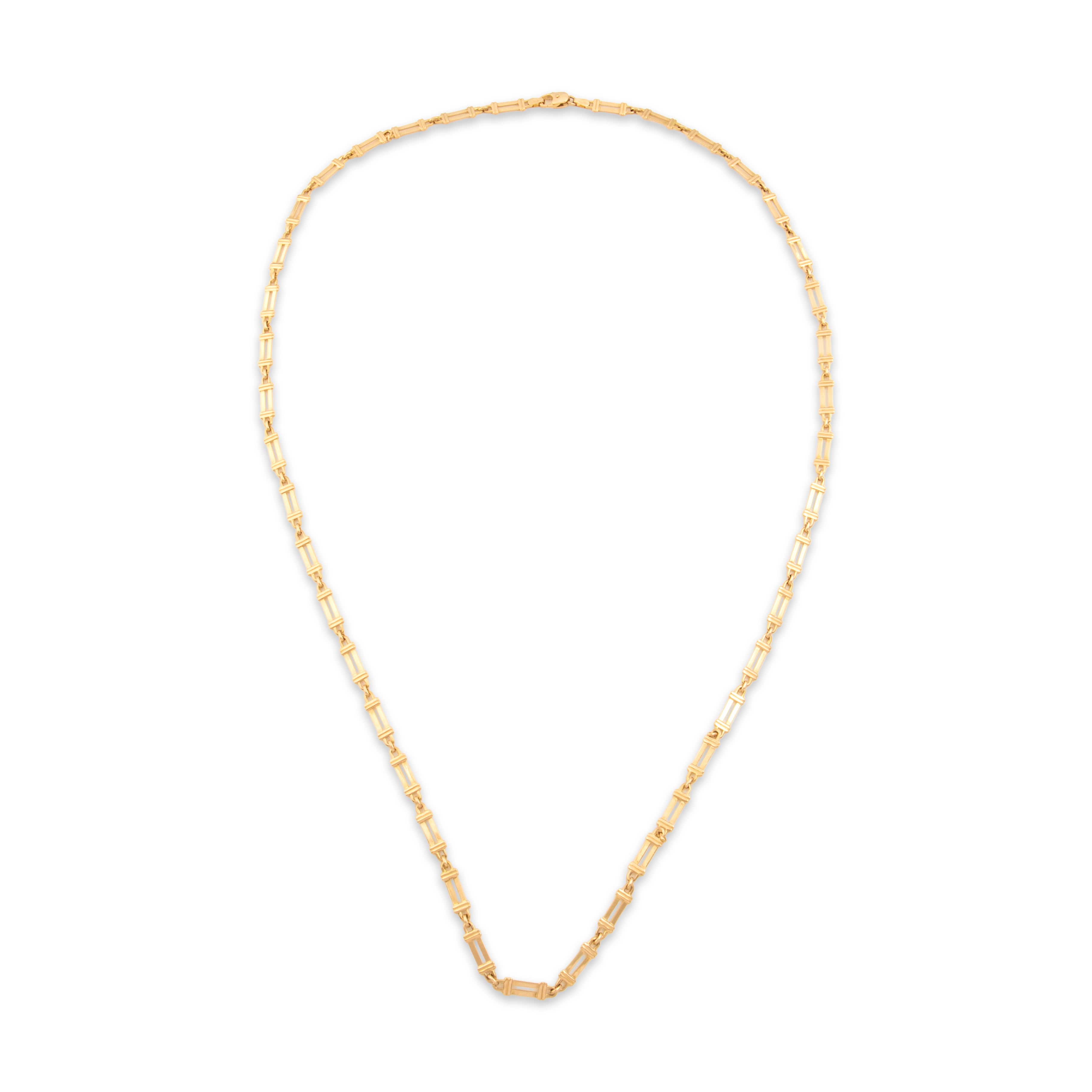 Vintage Italian 14k Yellow Gold Long Bar Link Necklace - Overall view