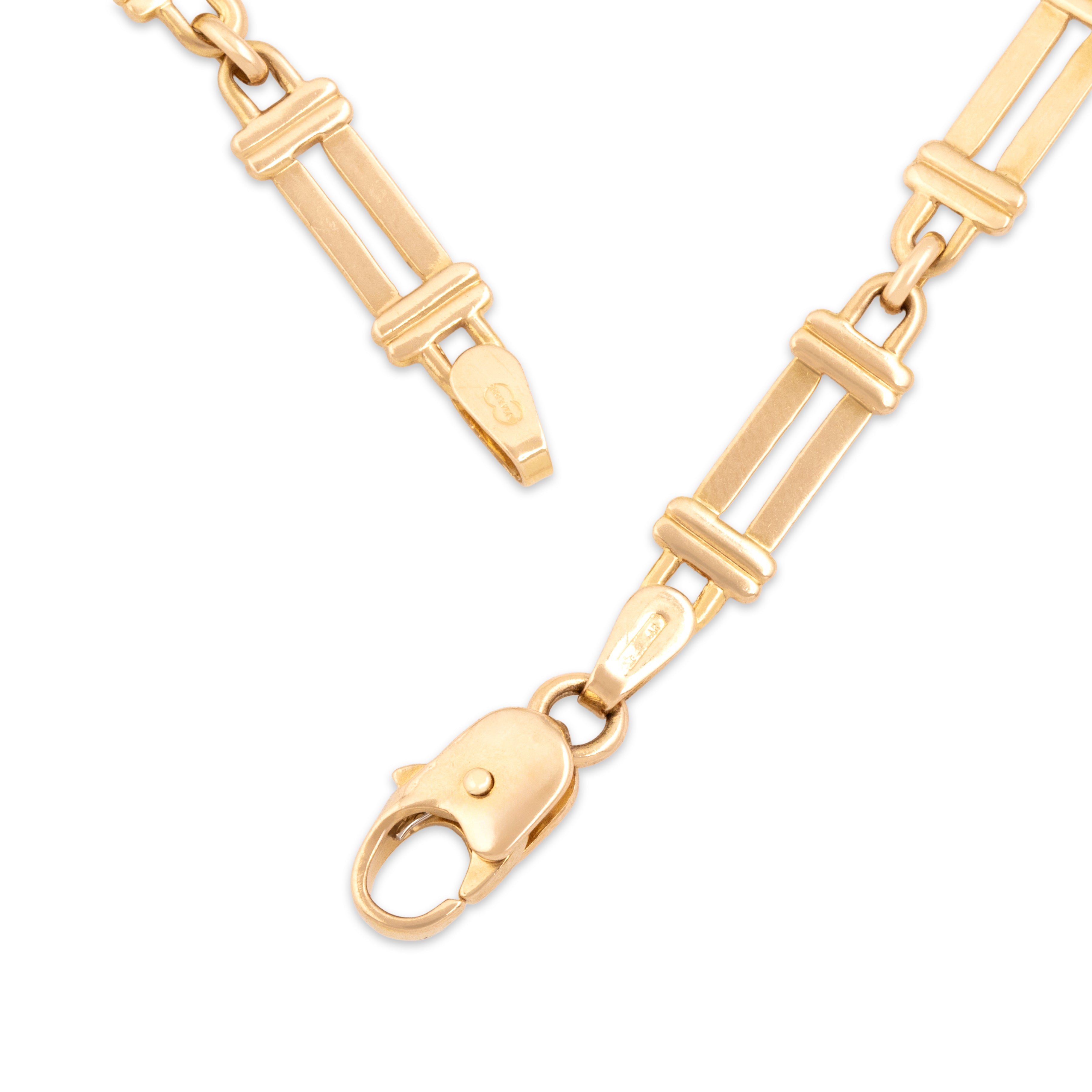 Vintage Italian 14k Yellow Gold Long Bar Link Necklace - clasp view