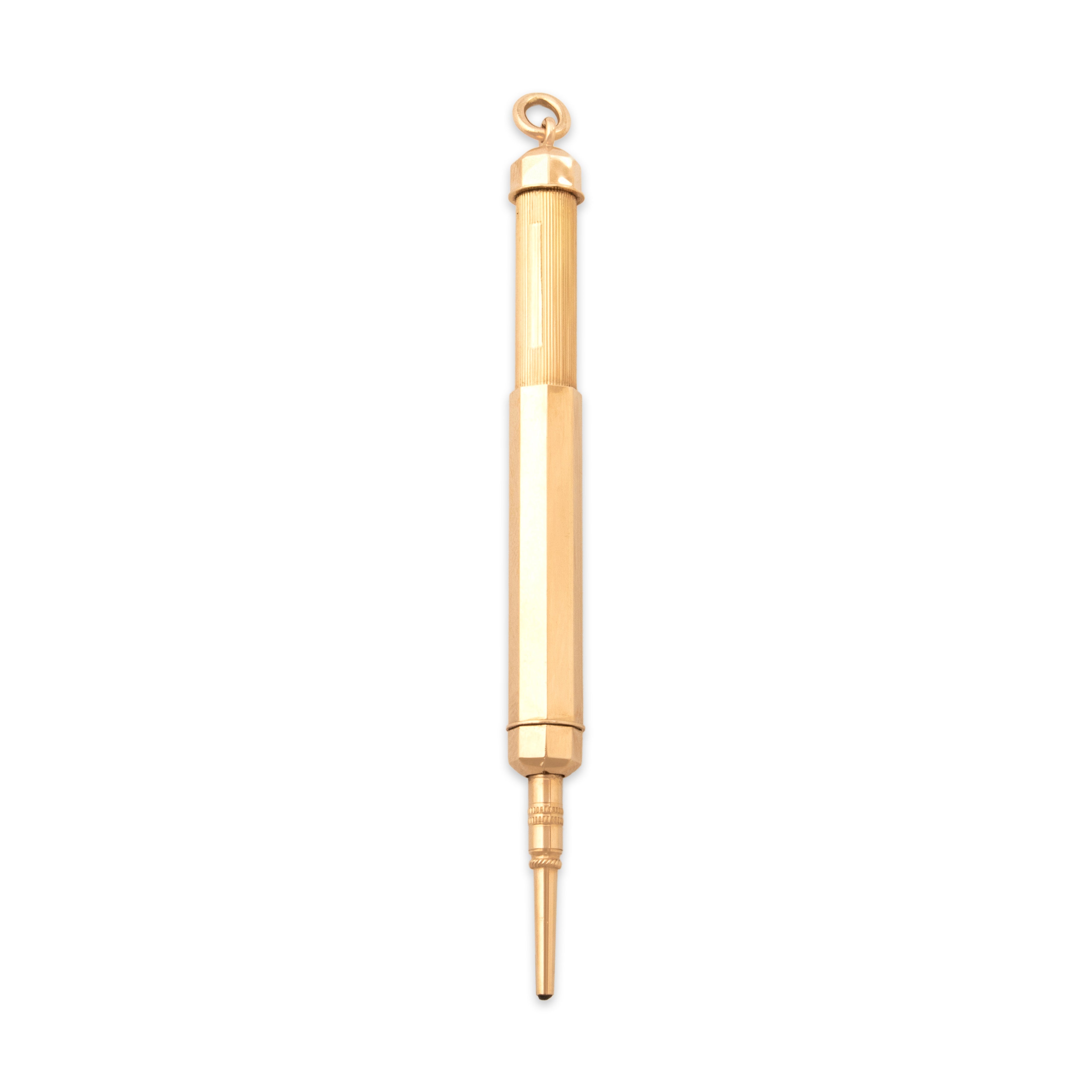 Antique Victorian Fairchild 14k Rosy Yellow Gold Telescoping Pencil Pendant - detail view #1