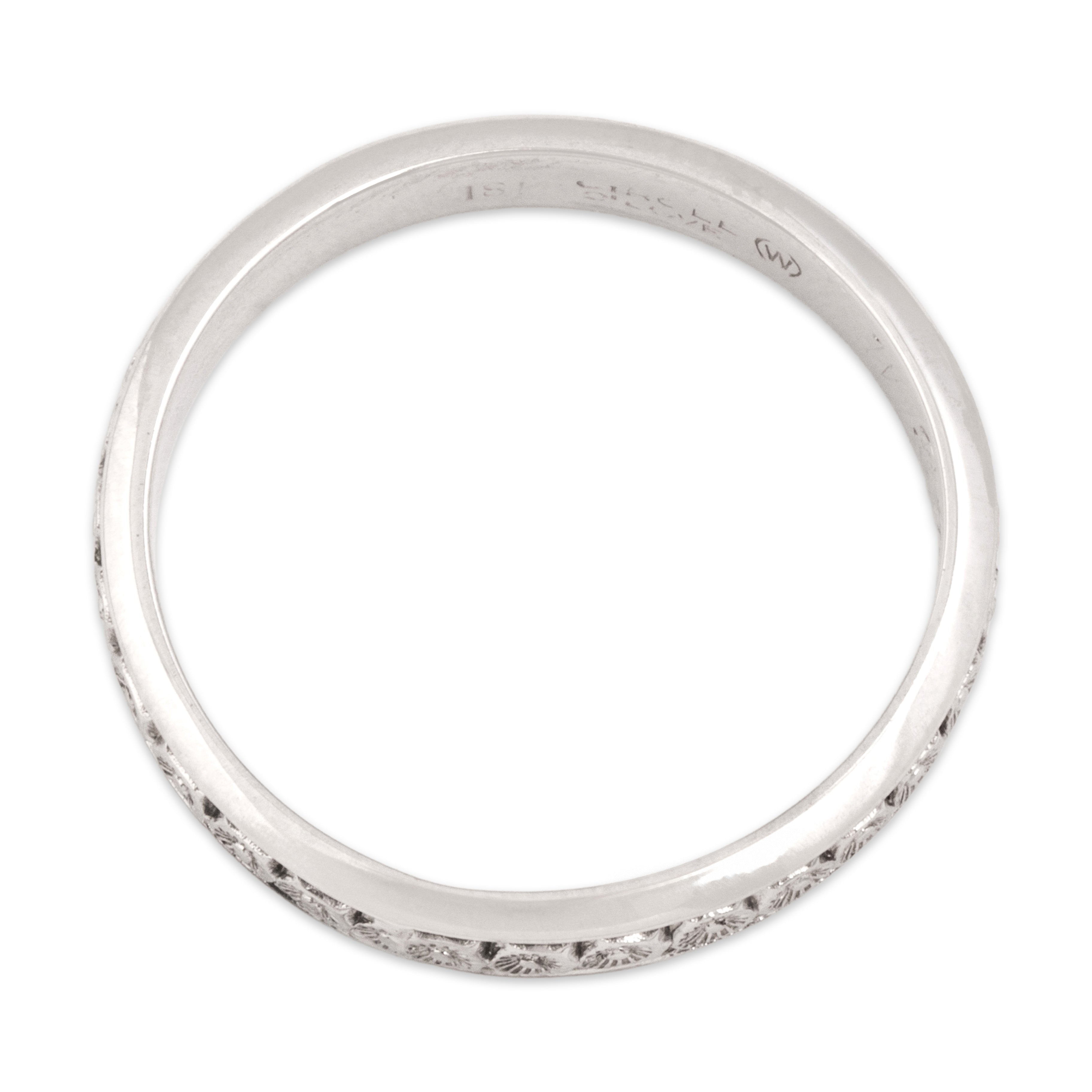 Antique Art Deco 18k White Gold Sweet Daisy Eternity Band Ring - detail view #1
