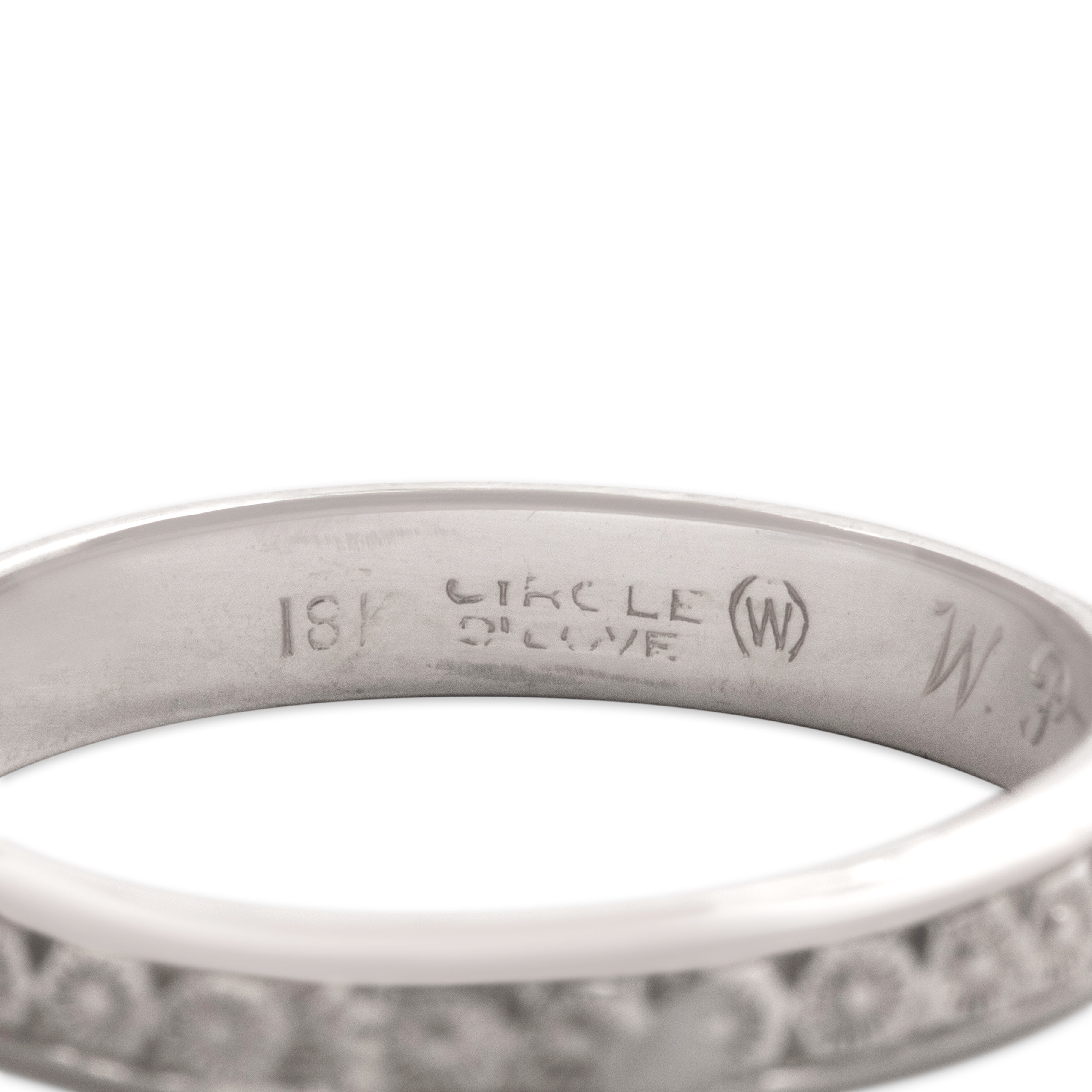 Antique Art Deco 18k White Gold Sweet Daisy Eternity Band Ring - Hallmark view