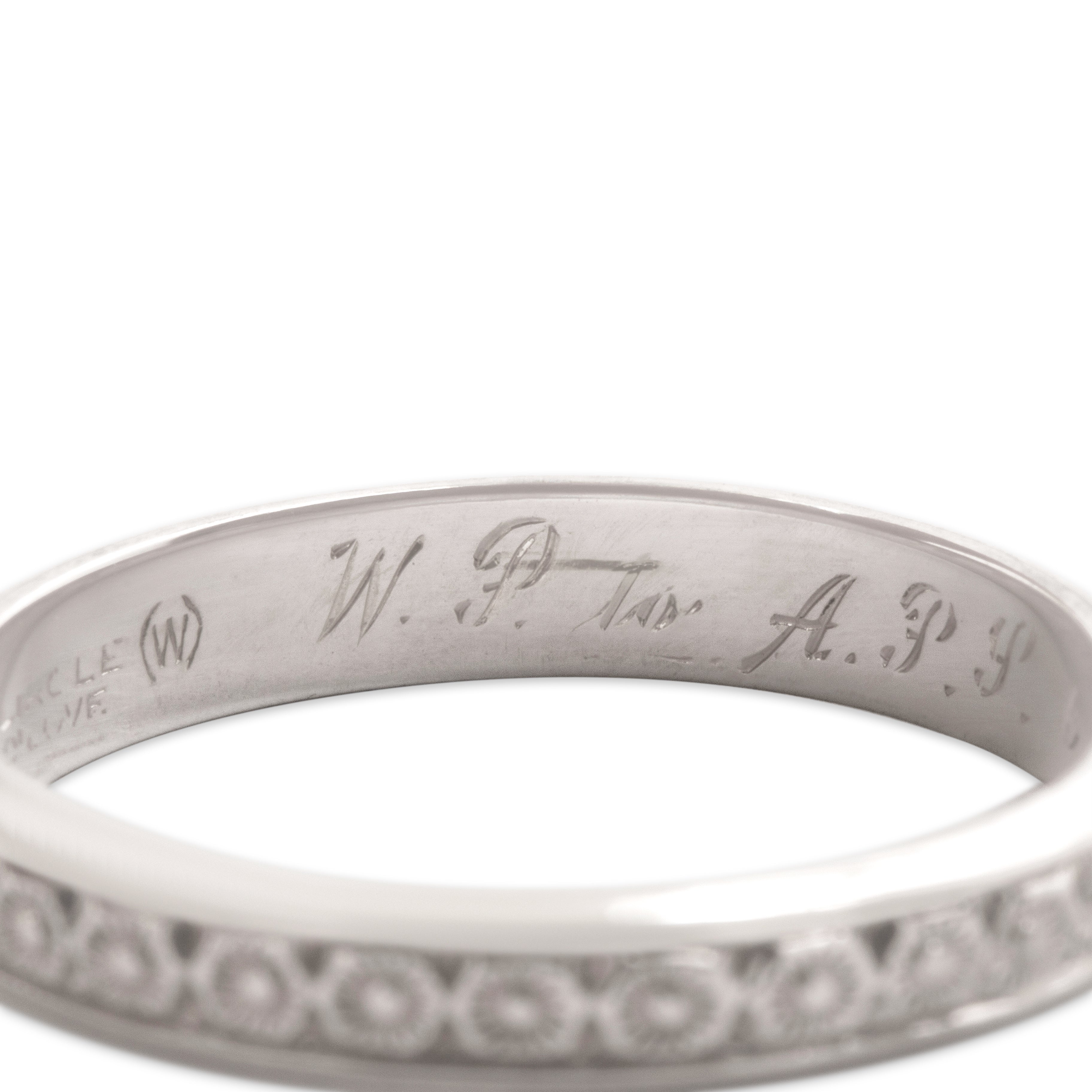 Antique Art Deco 18k White Gold Sweet Daisy Eternity Band Ring - Hallmark view