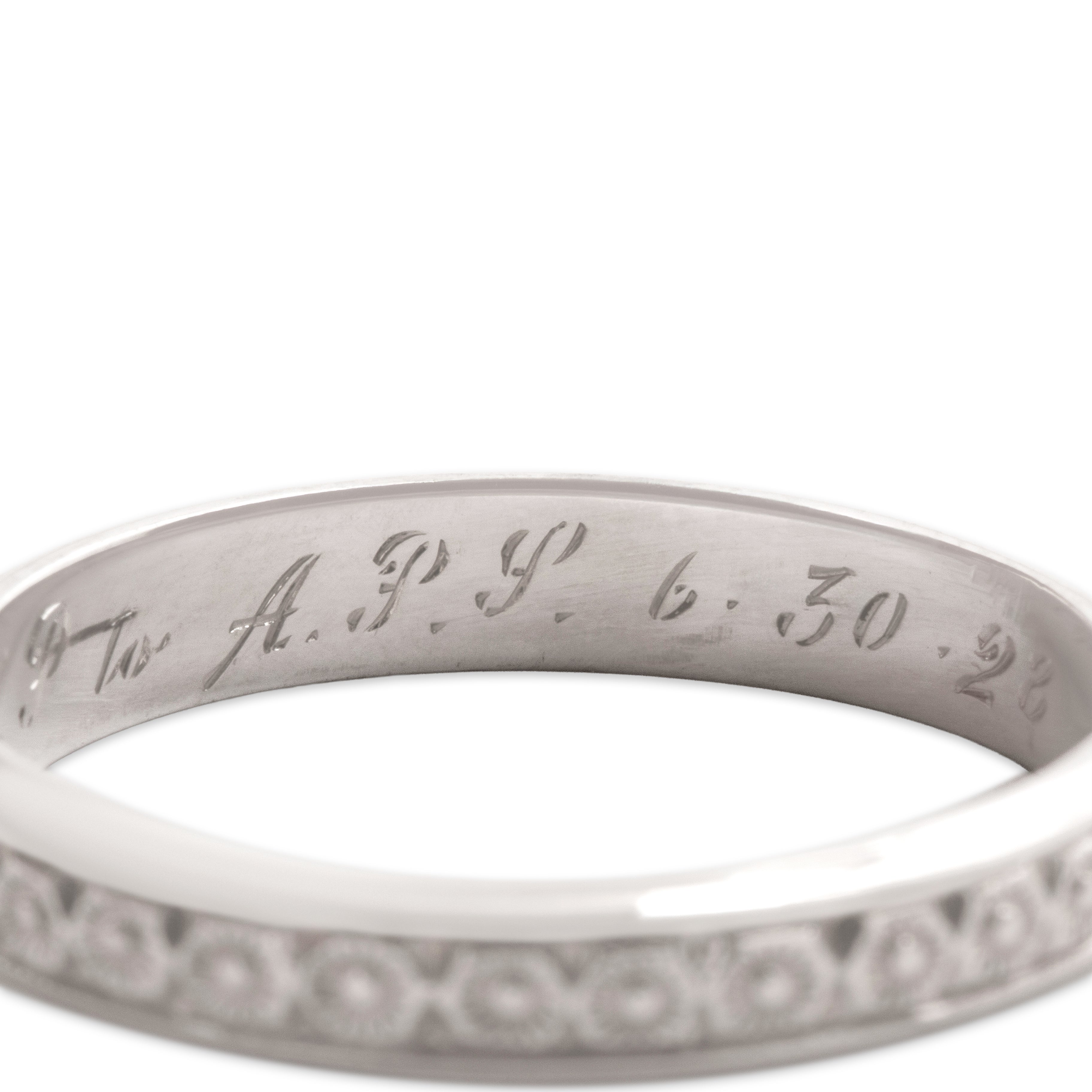 Antique Art Deco 18k White Gold Sweet Daisy Eternity Band Ring - Hallmark view