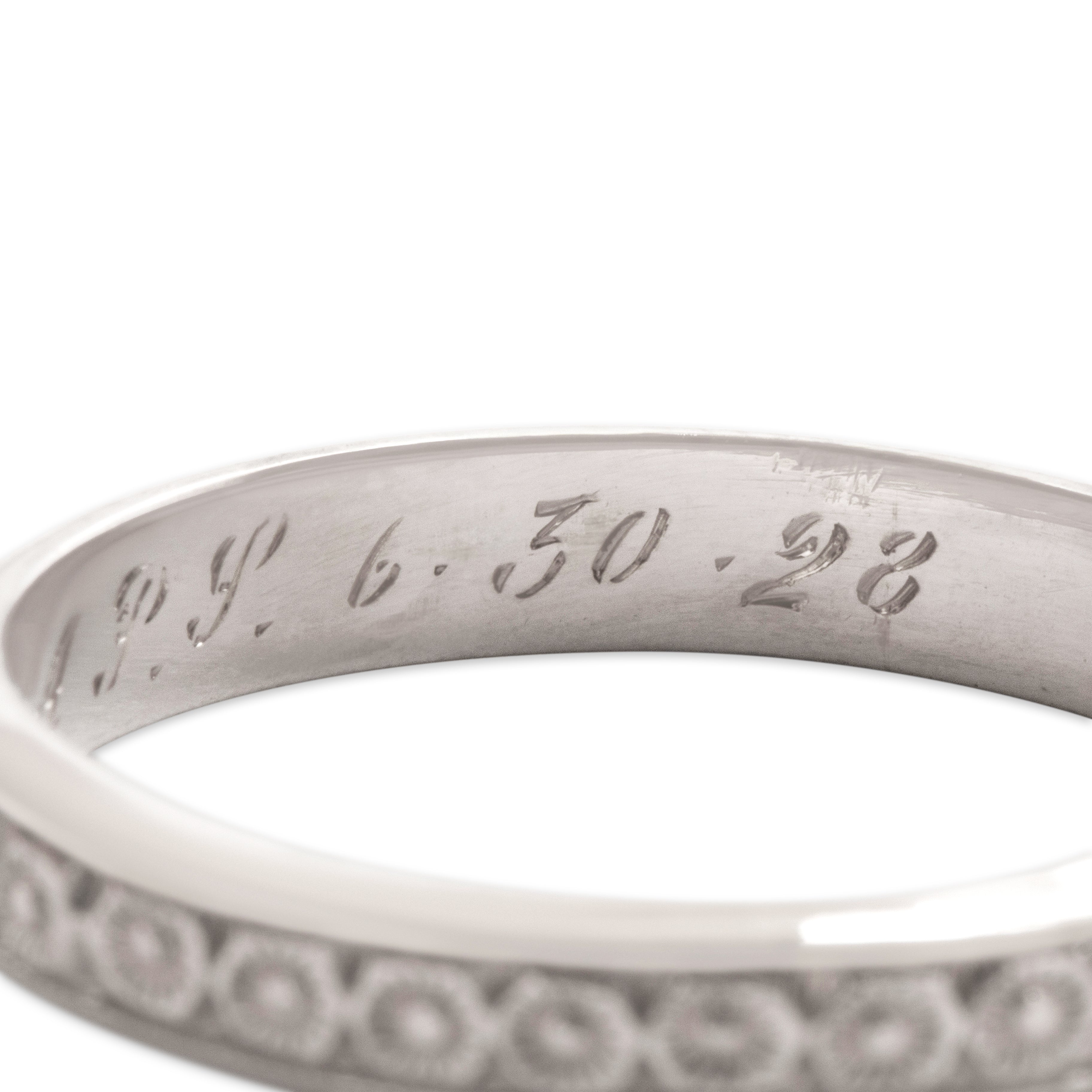 Antique Art Deco 18k White Gold Sweet Daisy Eternity Band Ring - Hallmark view