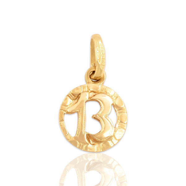 Vintage Italian Small 18k Yellow Gold Lucky Number 13 Charm / Pendant