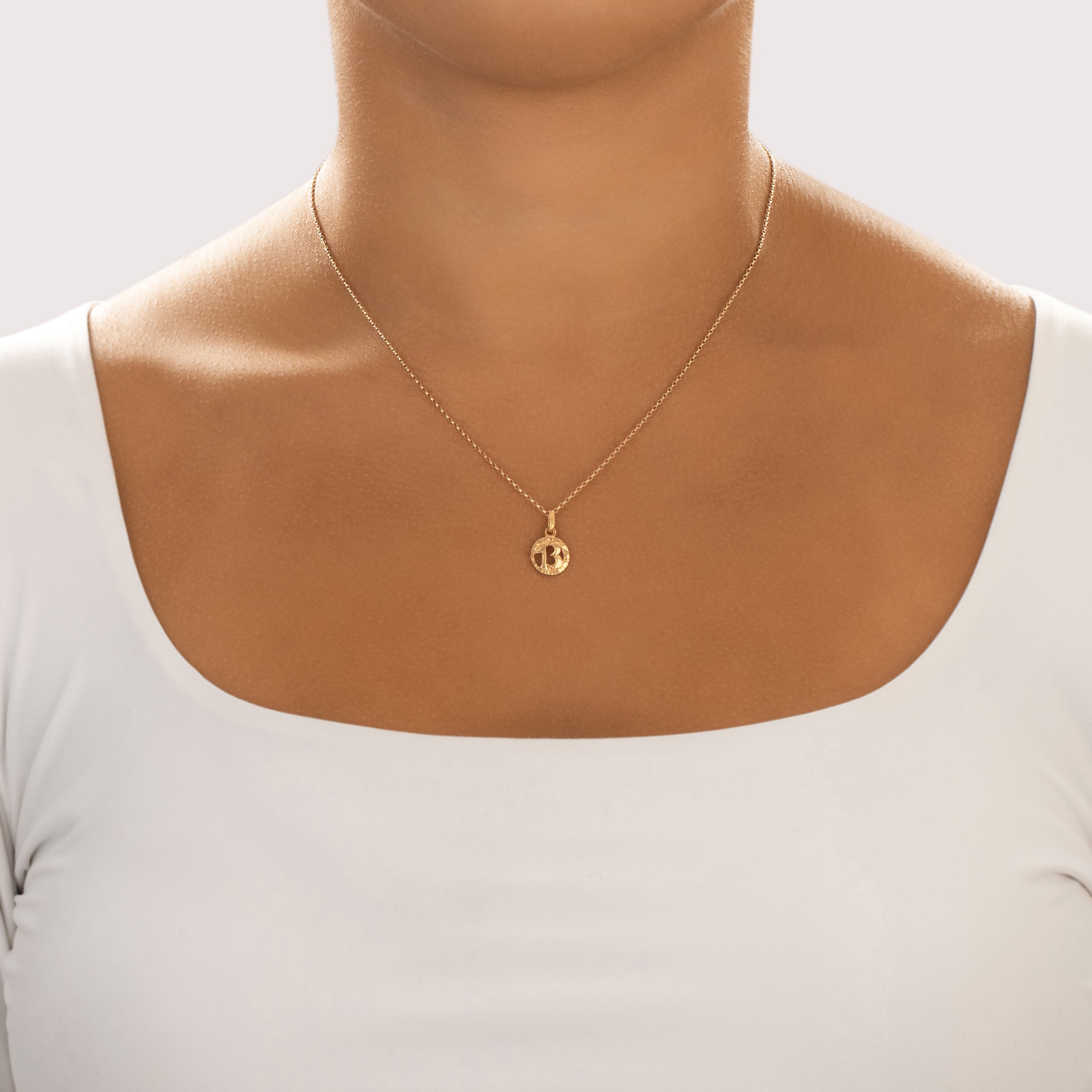 Vintage Italian Small 18k Yellow Gold Lucky Number 13 Charm / Pendant- On model view