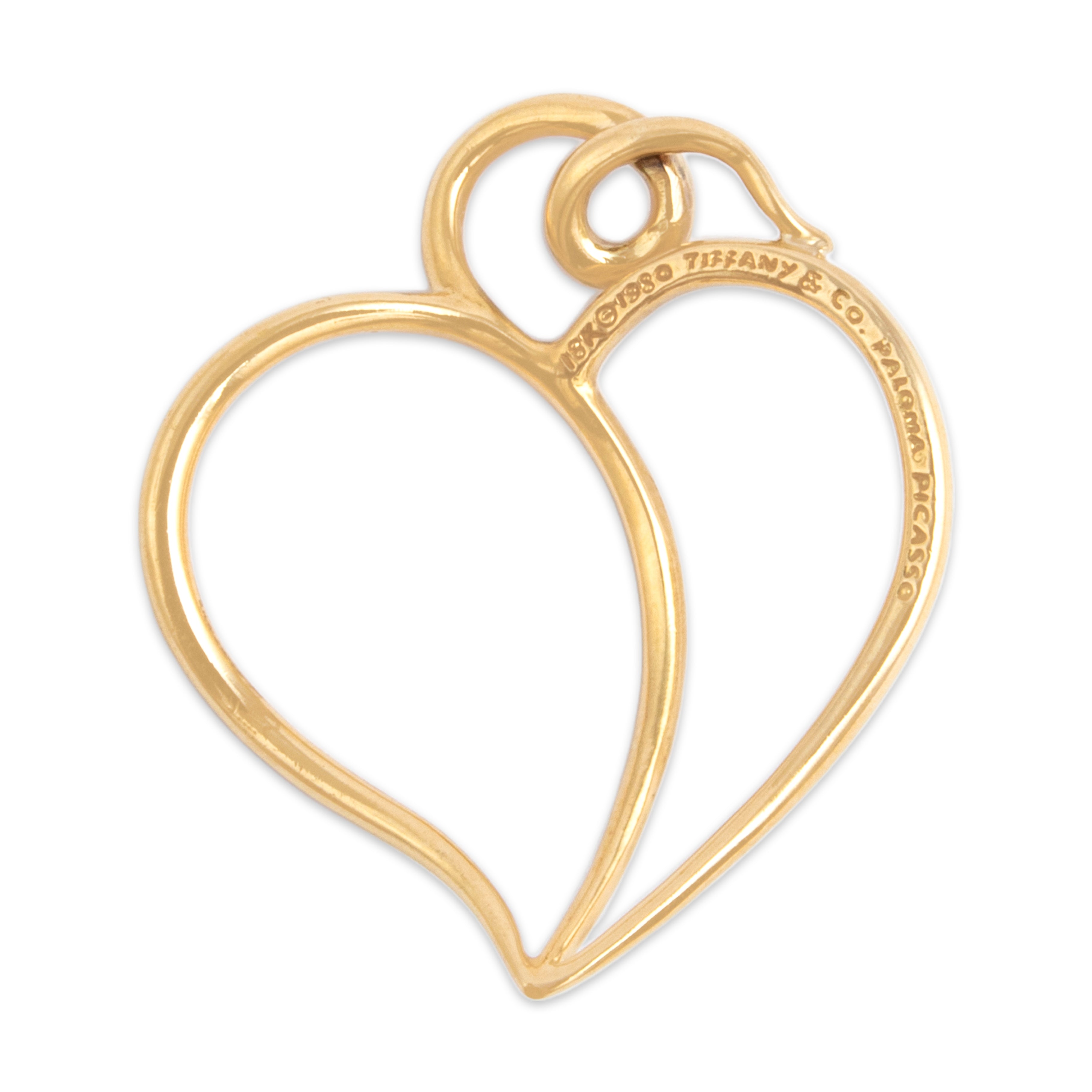 Vintage Tiffany & Co. Paloma Picasso Large 18k Yellow Gold Swirling Heart Tendril Pendant - Back view