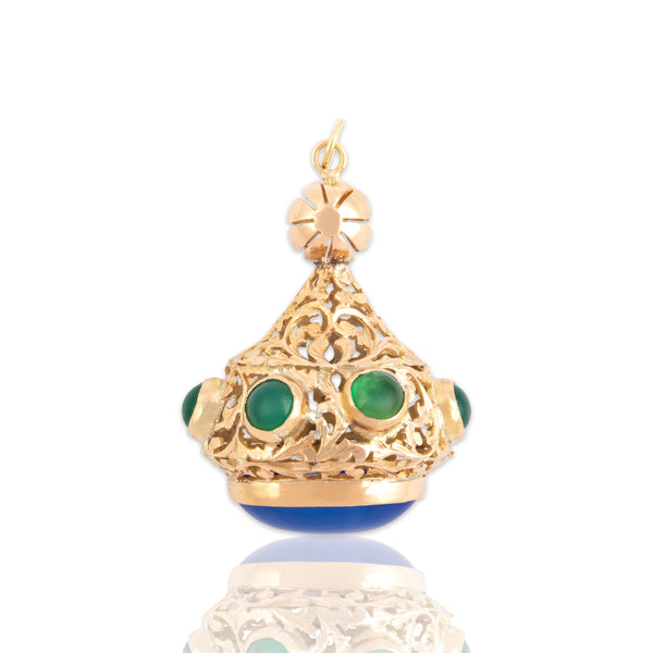 Antique Large 18k Rosy Yellow & Yellow Gold 5.13cttw Blue & Green Chalcedony Fob Pendant