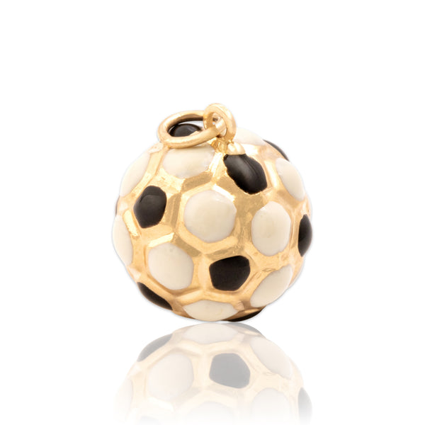 Vintage Lightweight 14k Yellow Gold Enamel Soccer Ball Charm / Pendant