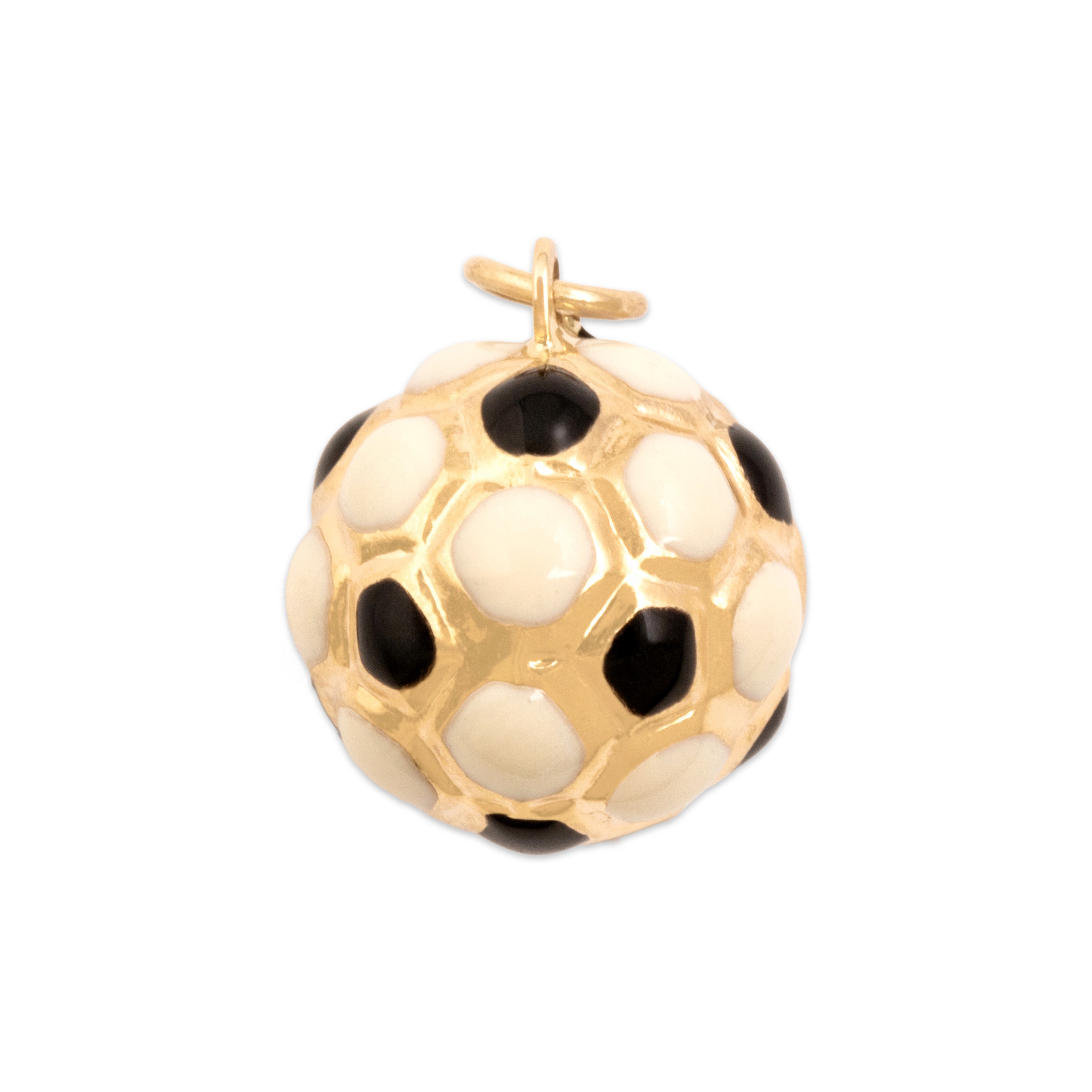 Vintage Lightweight 14k Yellow Gold Enamel Soccer Ball Charm / Pendant - Overall view