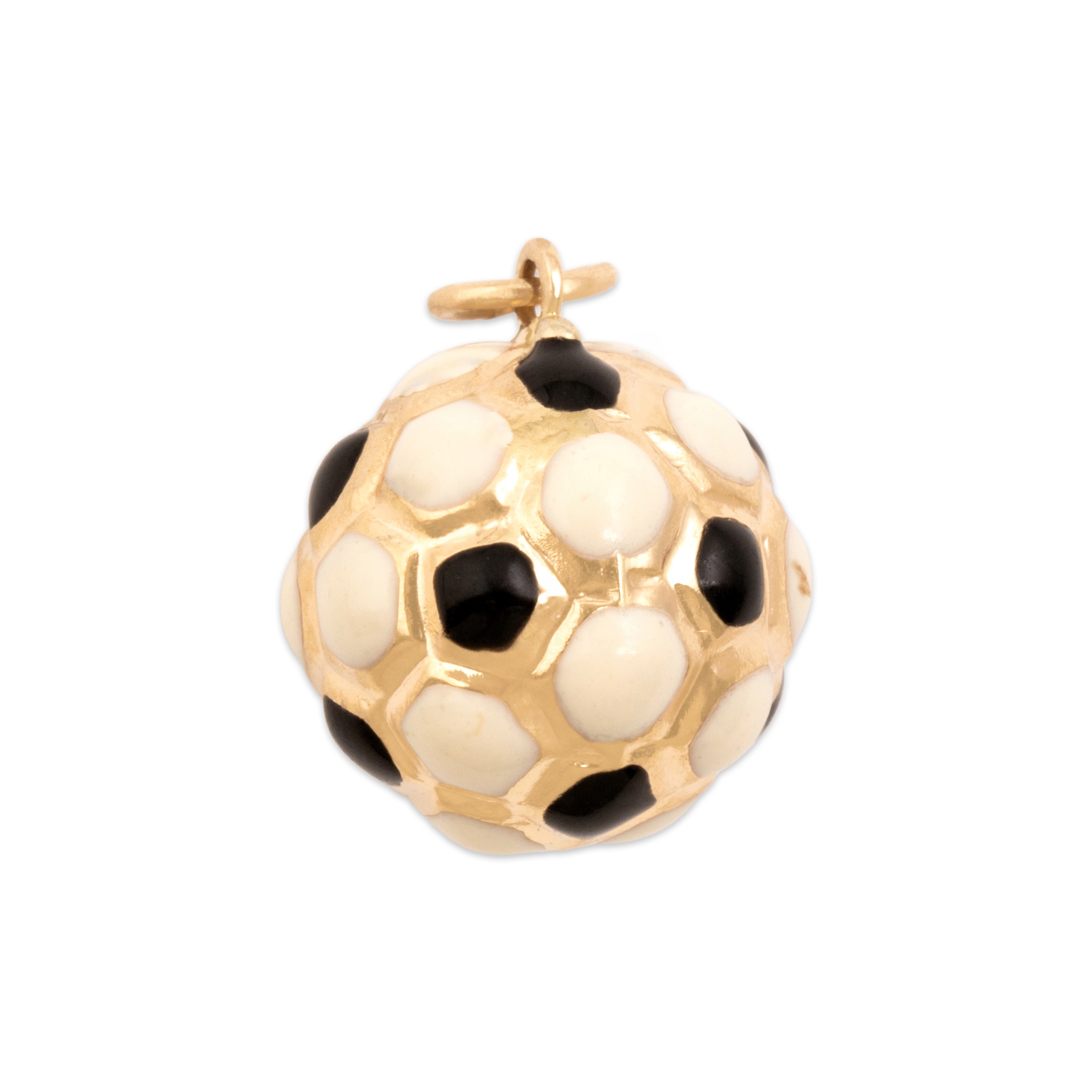 Vintage Lightweight 14k Yellow Gold Enamel Soccer Ball Charm / Pendant - detail view #1