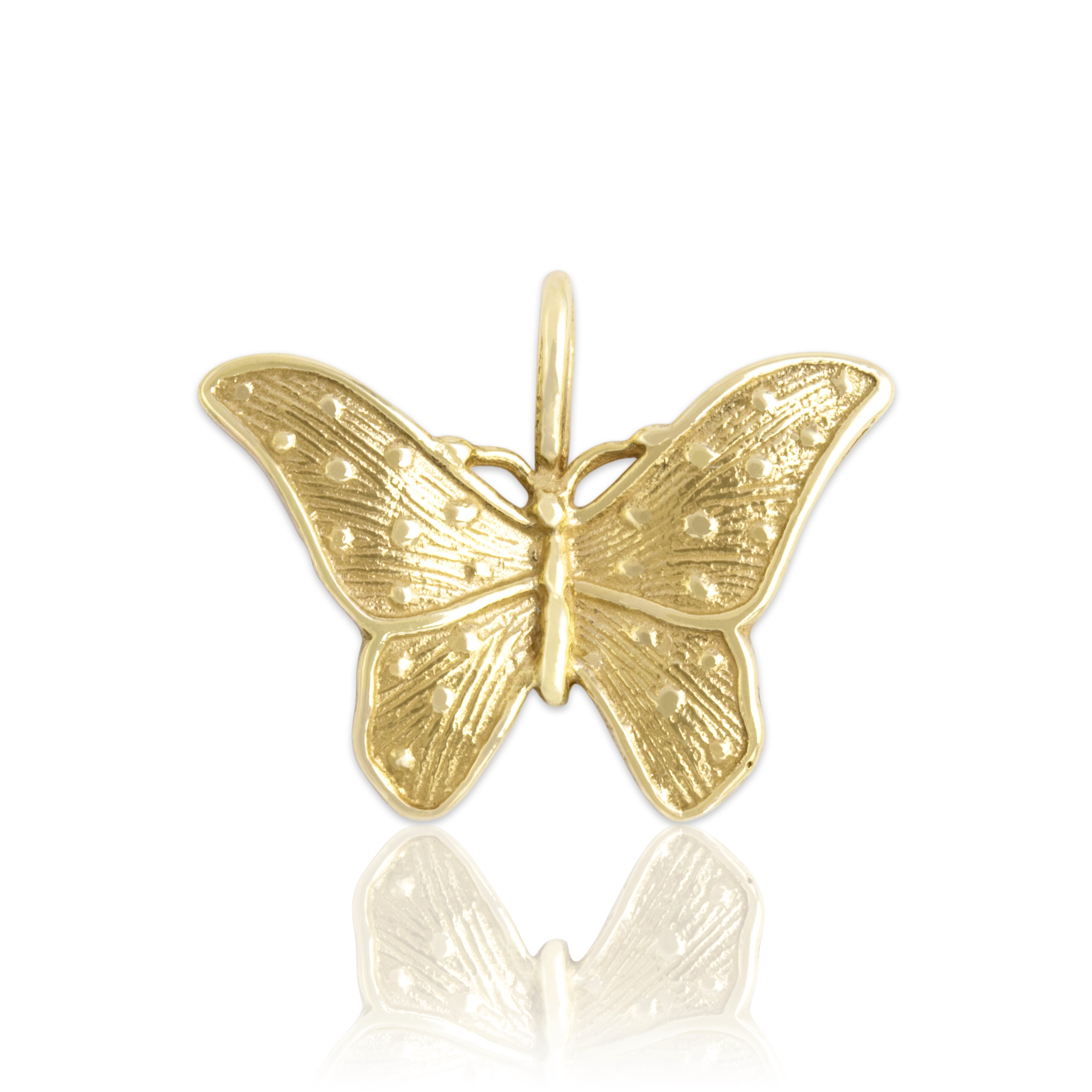 Vintage 14k Yellow Gold Soaring Spotted Butterfly Pendant