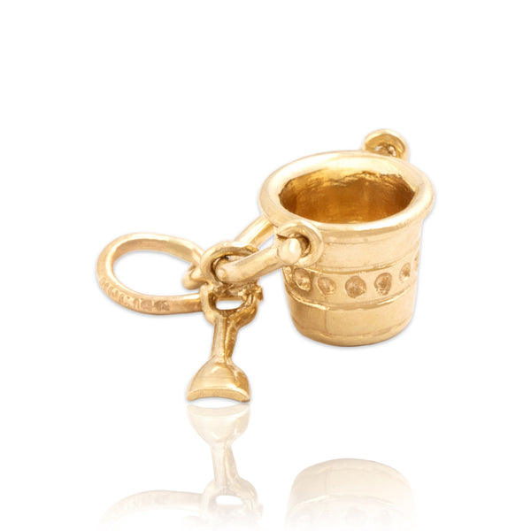 Vintage 14k Yellow Gold Playful Beach Bucket & Shovel Charm / Pendant