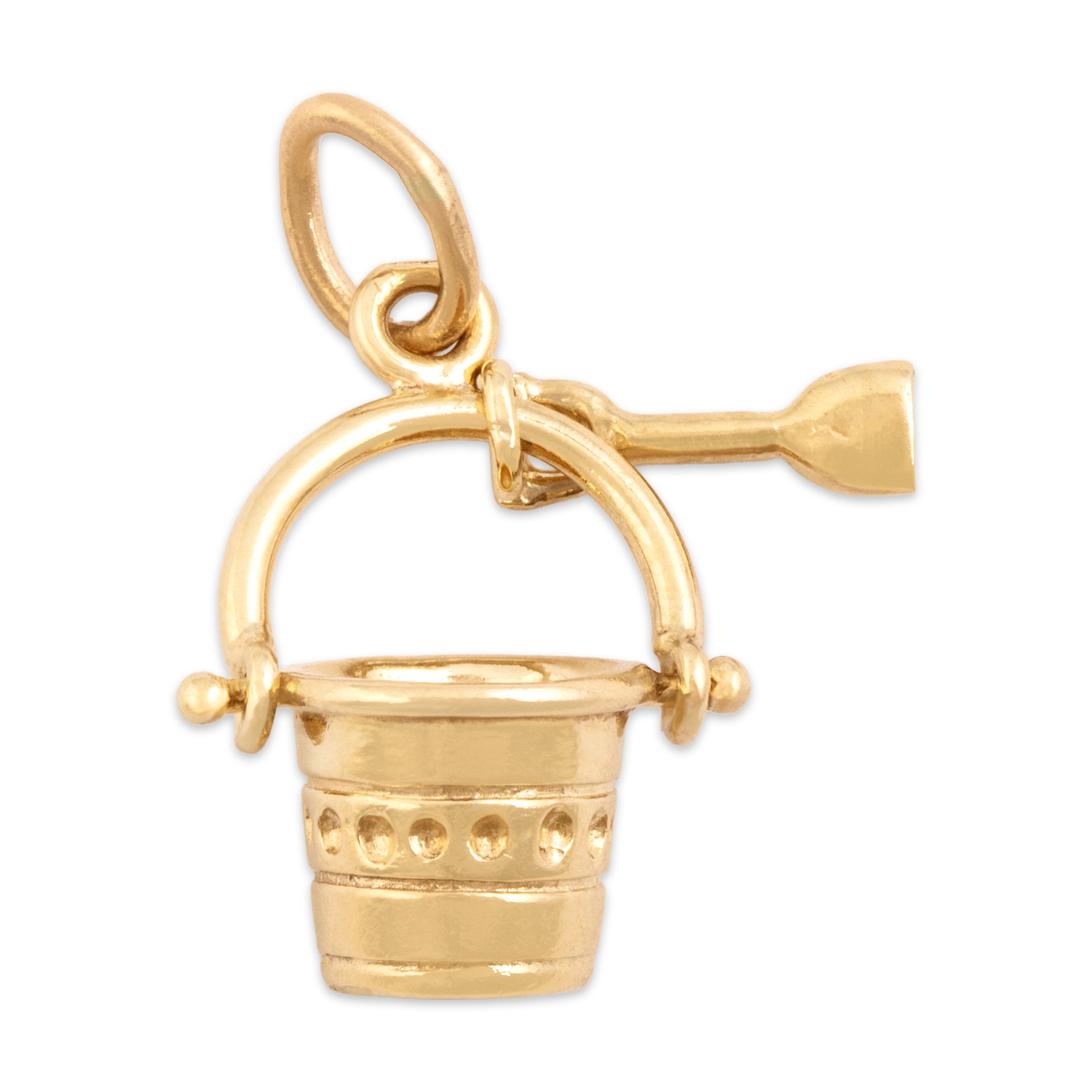 Vintage 14k Yellow Gold Playful Beach Bucket And Shovel Charm / Pendant - Overall view