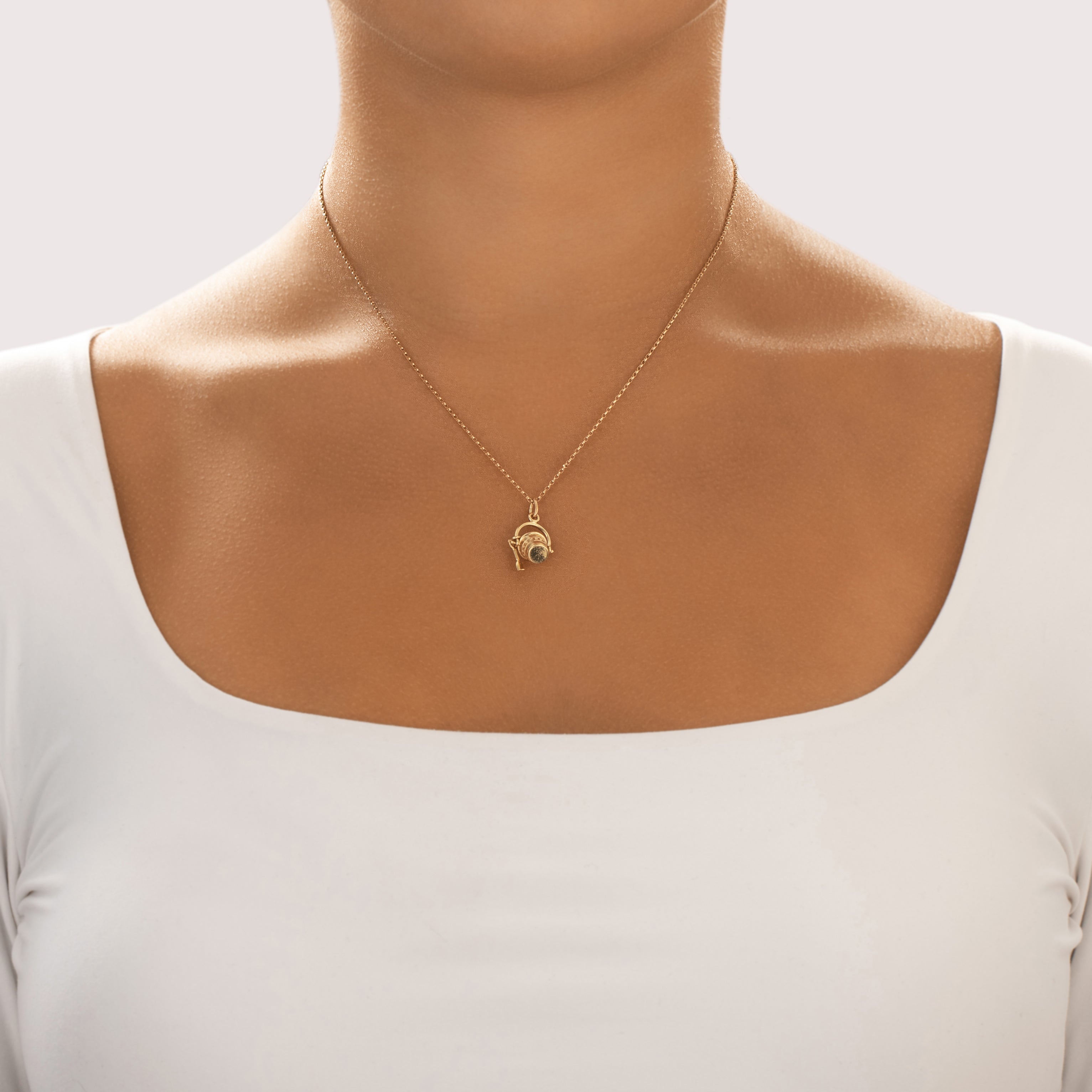 Vintage 14k Yellow Gold Playful Beach Bucket And Shovel Charm / Pendant - On model view