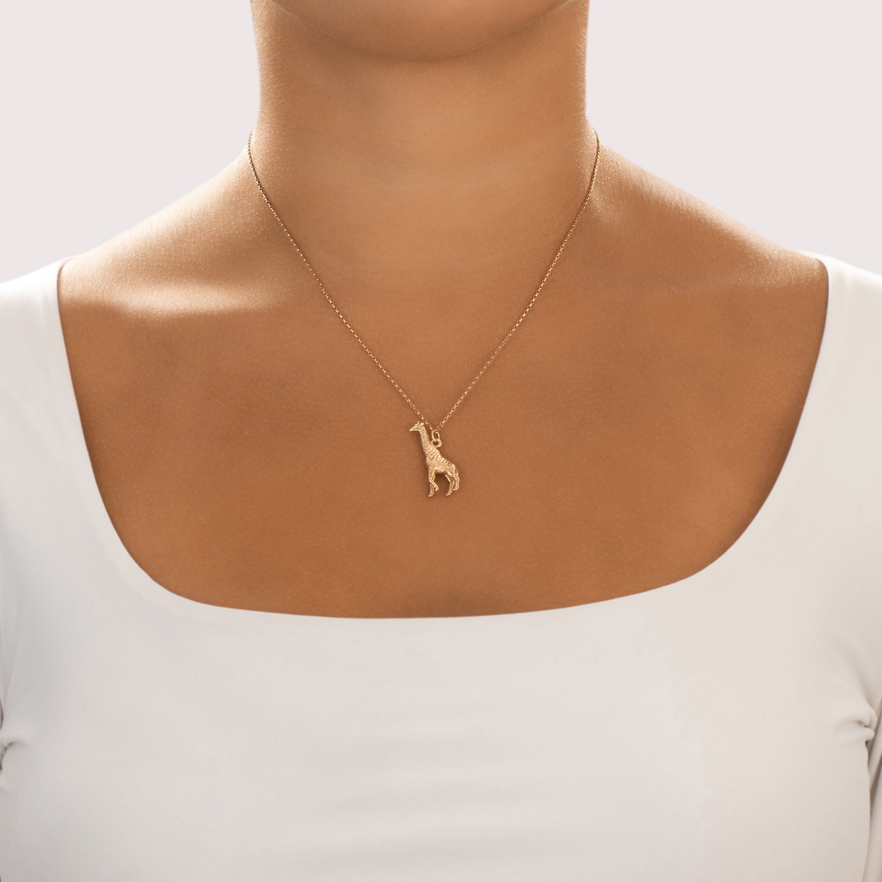 Vintage 14k Yellow Gold Tall Graceful Giraffe Charm / Pendant - On model view