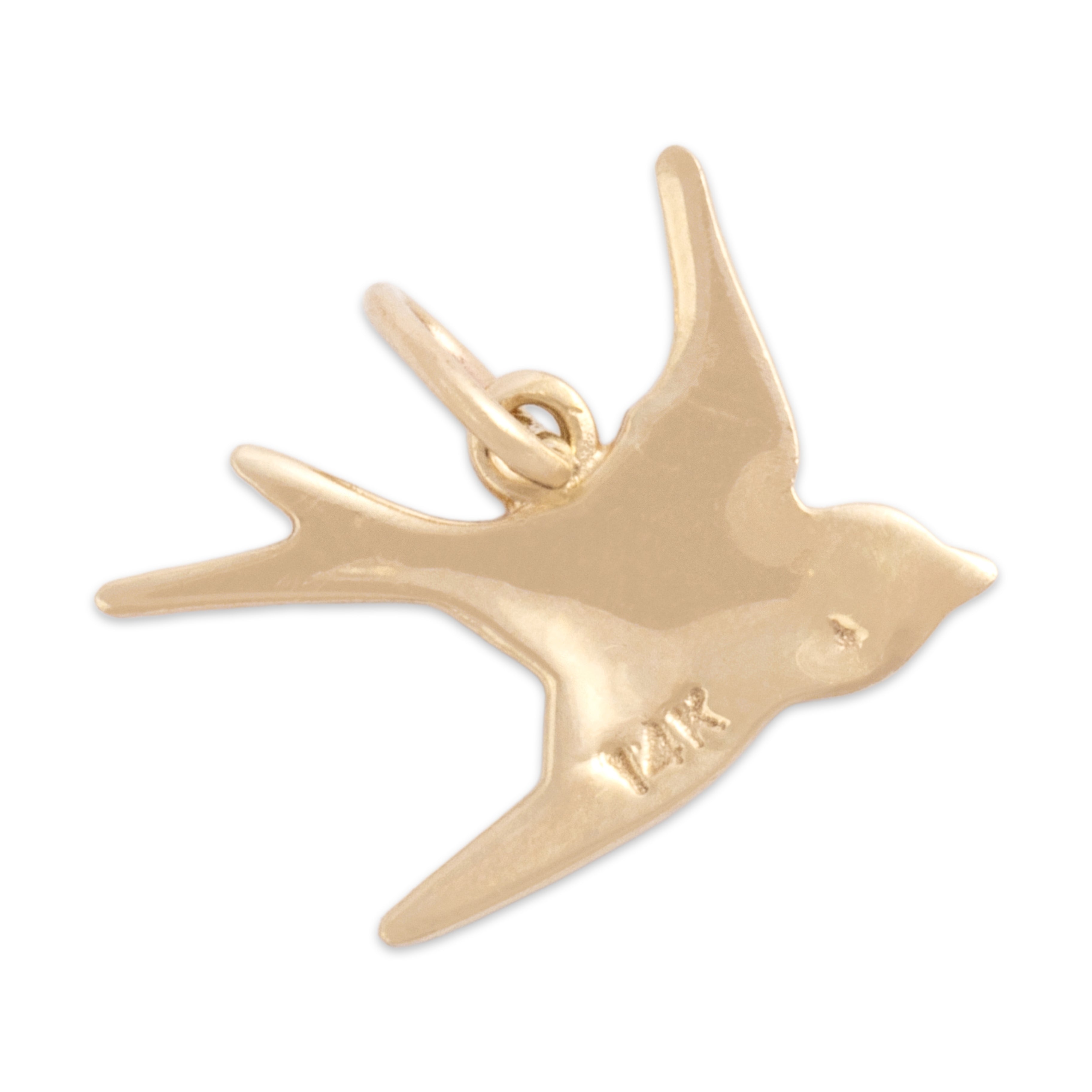 Vintage Lightweight 14k Yellow Gold Sweet Flying Sparrow Charm / Pendant - Back view