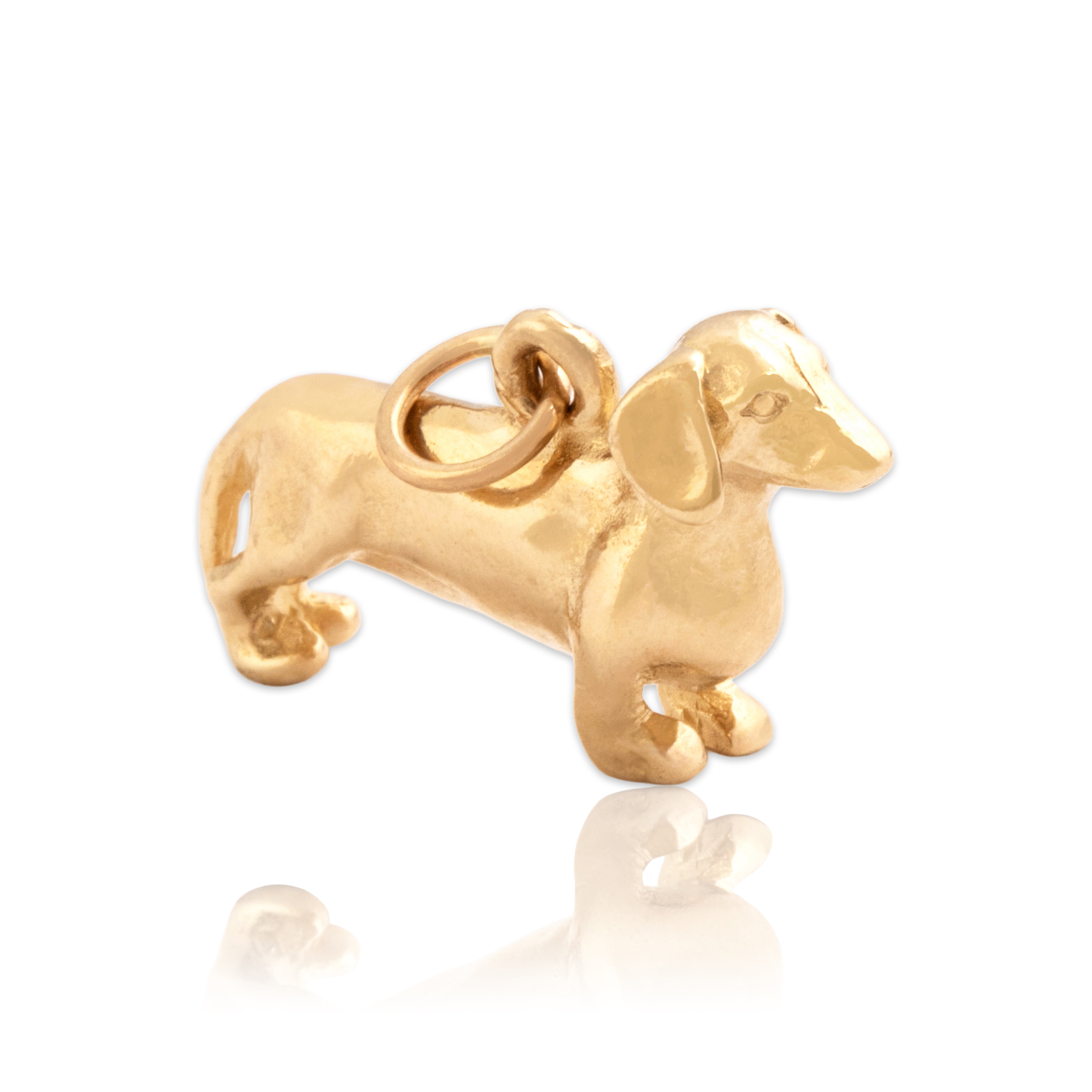 Estate Heavy 14k Yellow Gold Playful Dachshund Charm / Pendant - Close-up view