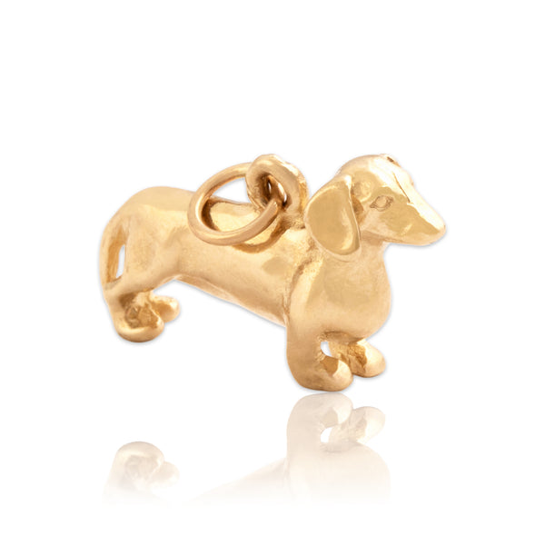 Estate Heavy 14k Yellow Gold Playful Dachshund Charm / Pendant