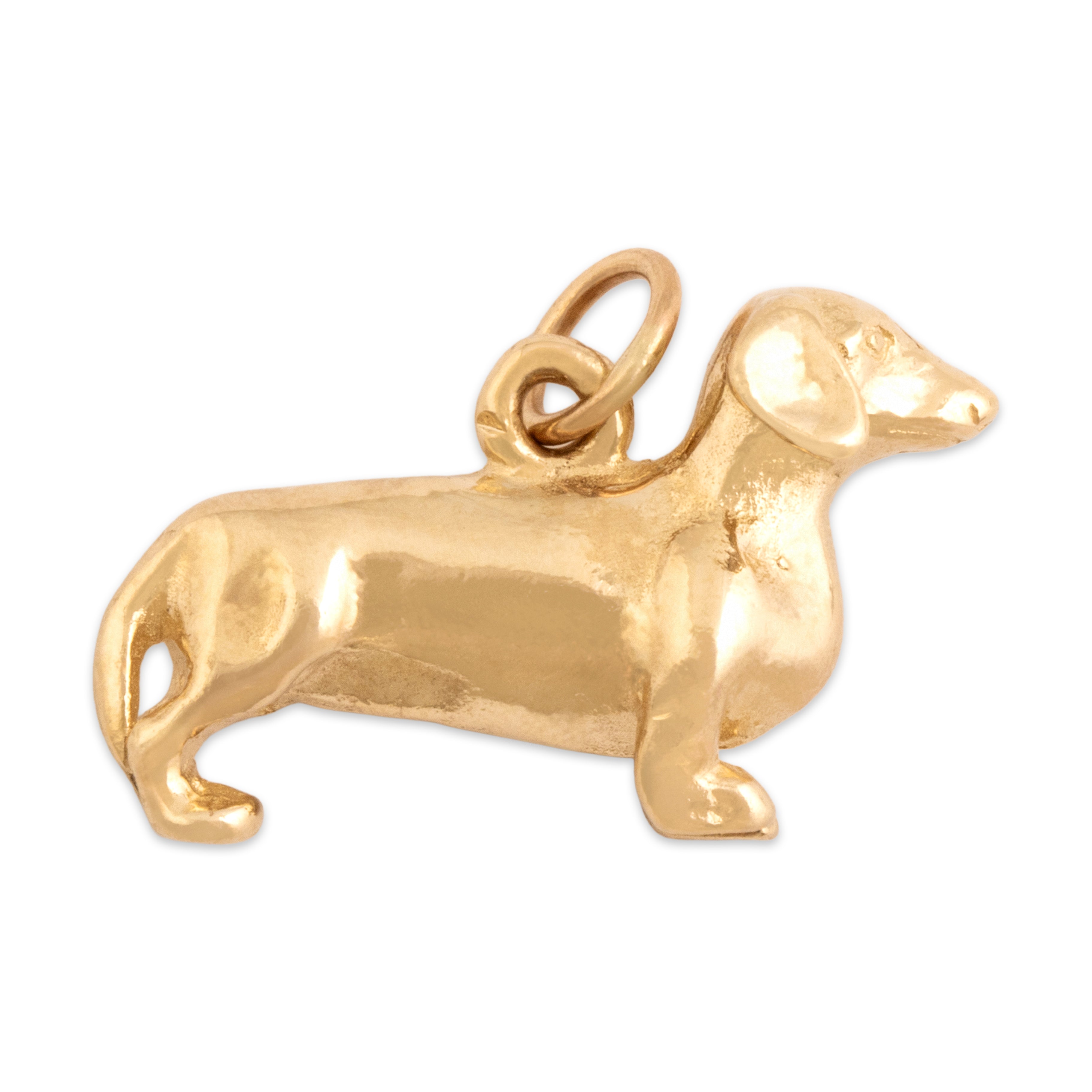 Estate Heavy 14k Yellow Gold Playful Dachshund Charm / Pendant - Side view