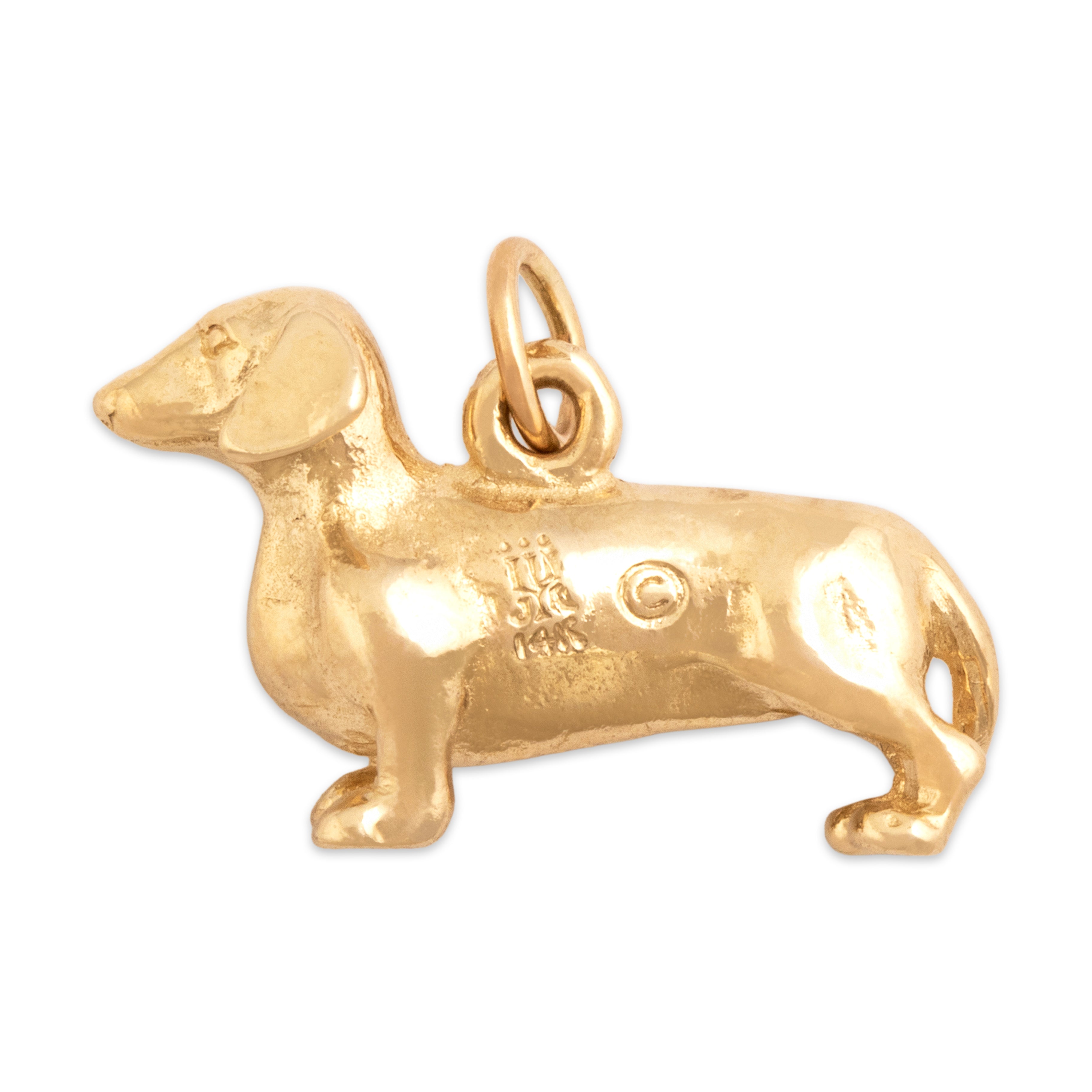 Estate Heavy 14k Yellow Gold Playful Dachshund Charm / Pendant - Side view