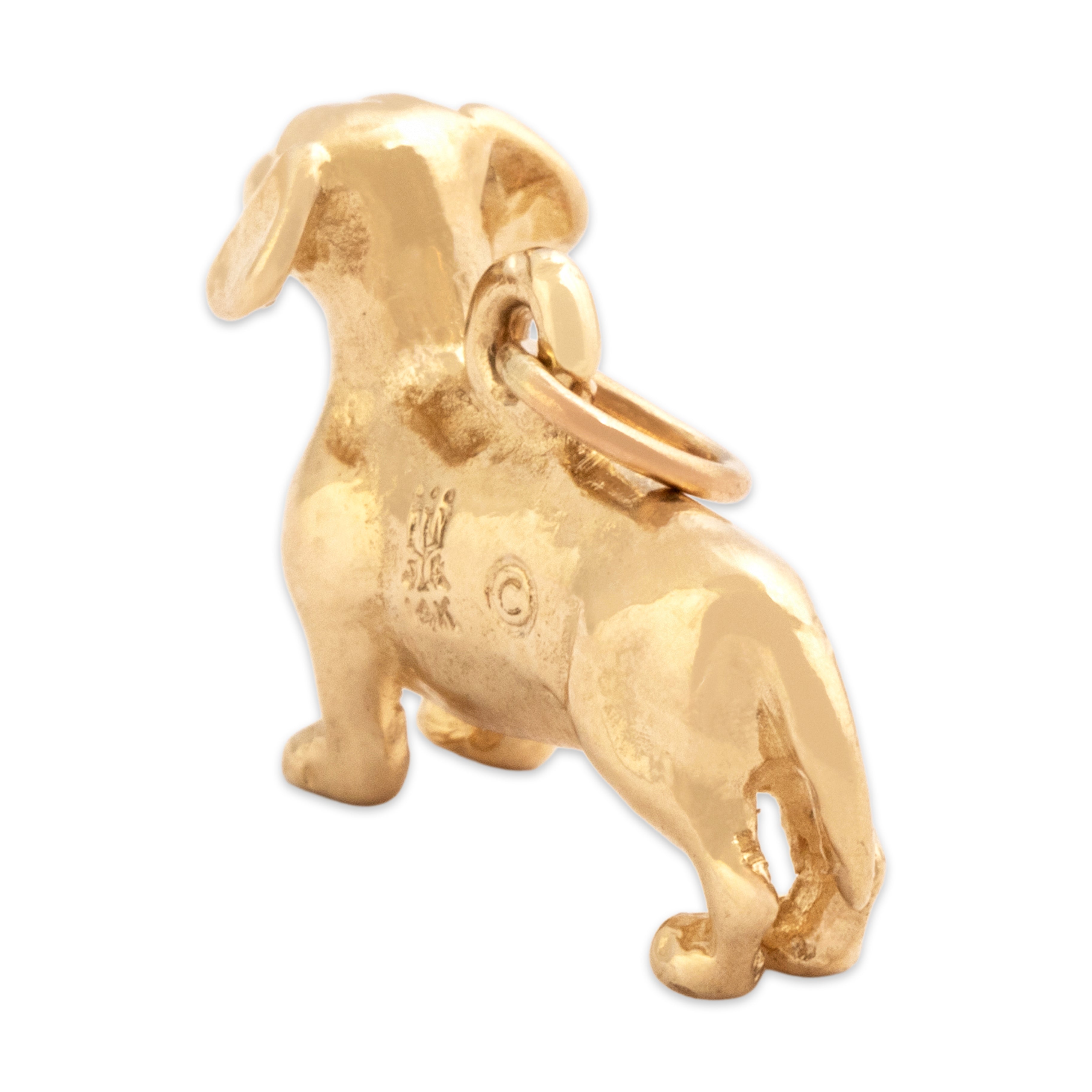 Estate Heavy 14k Yellow Gold Playful Dachshund Charm / Pendant - Back view