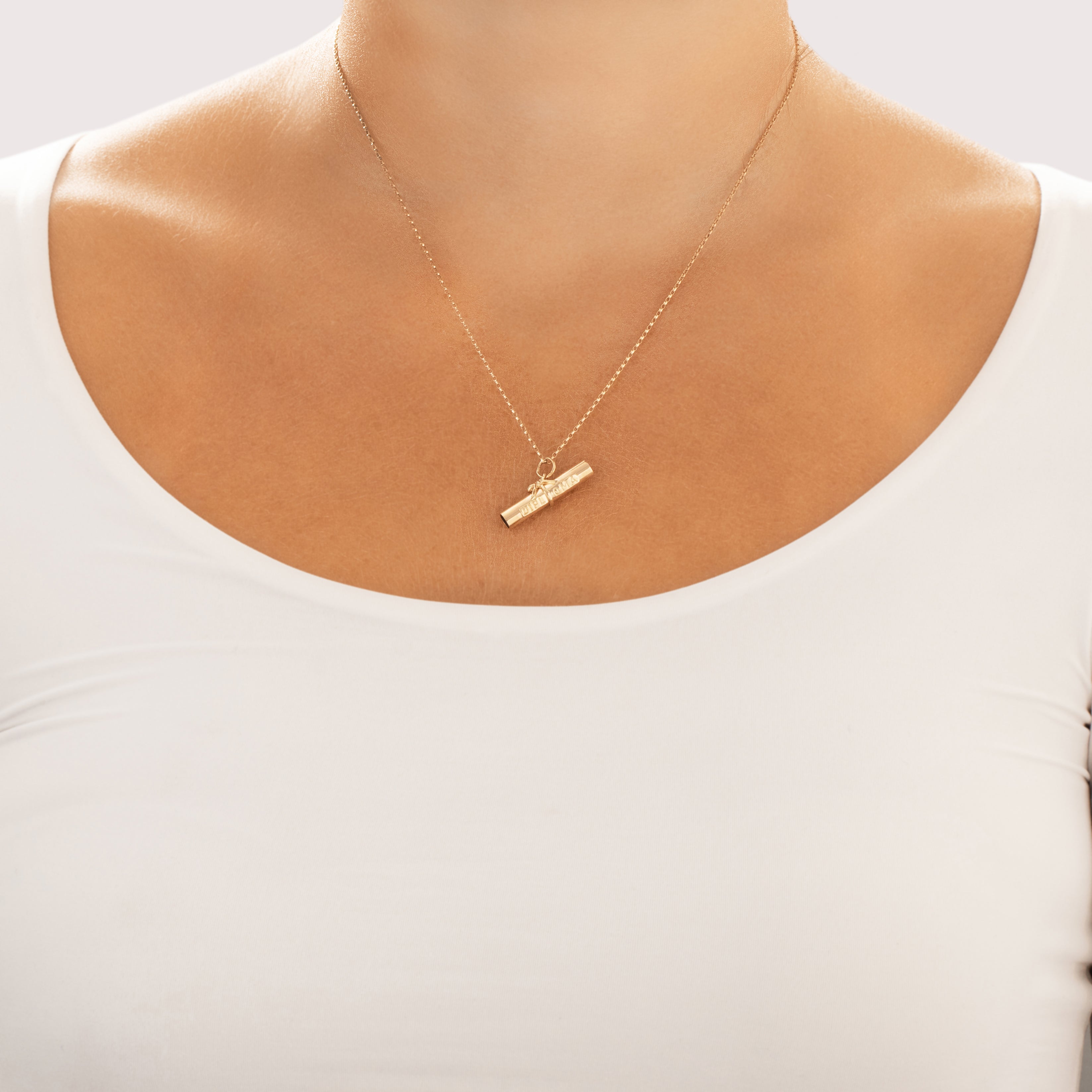 Vintage 14k Yellow Gold Celebratory Graduation Diploma Charm / Pendant - On model view