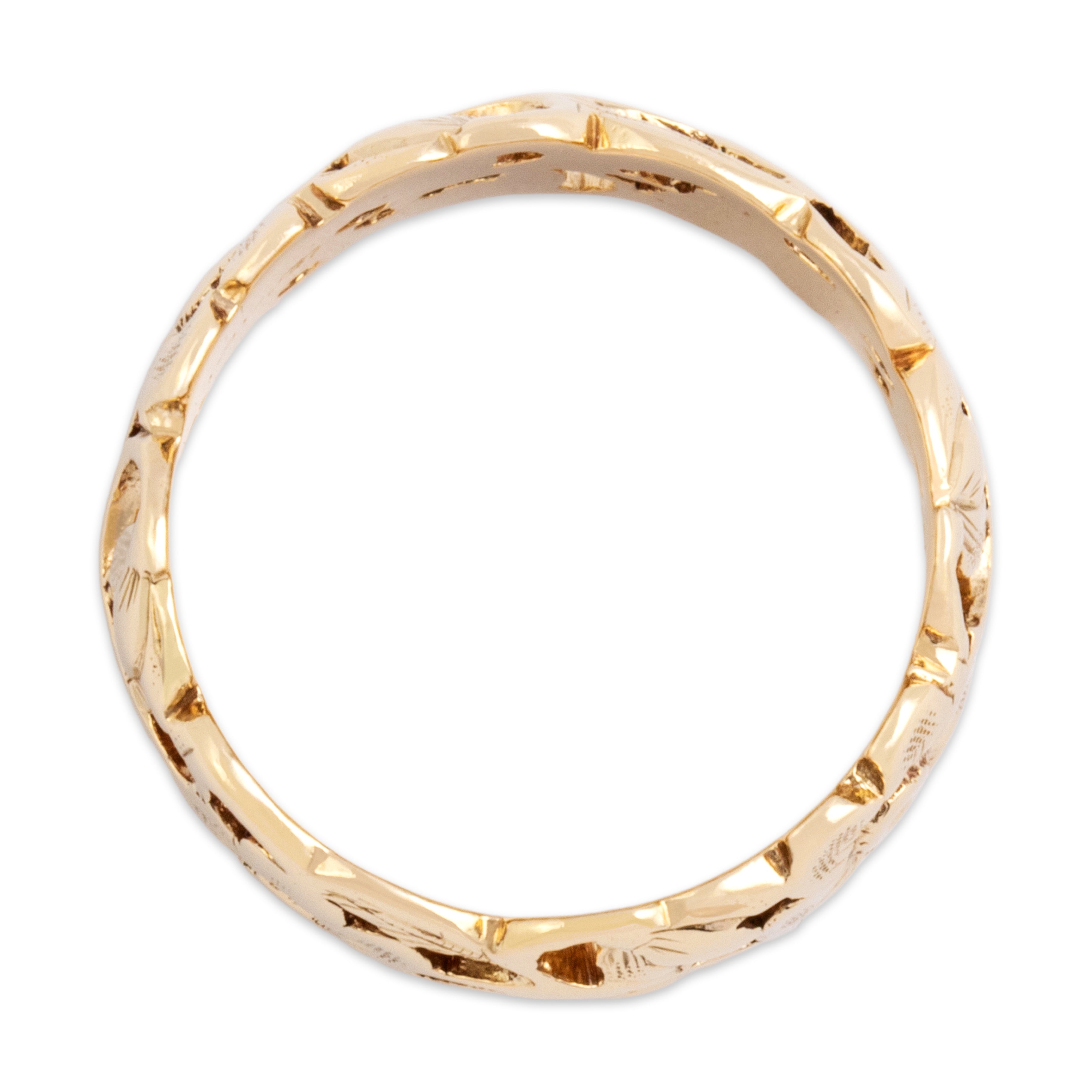 Vintage 14k Yellow Gold Carved Blooming Floral Eternity Band Ring - detail view #1
